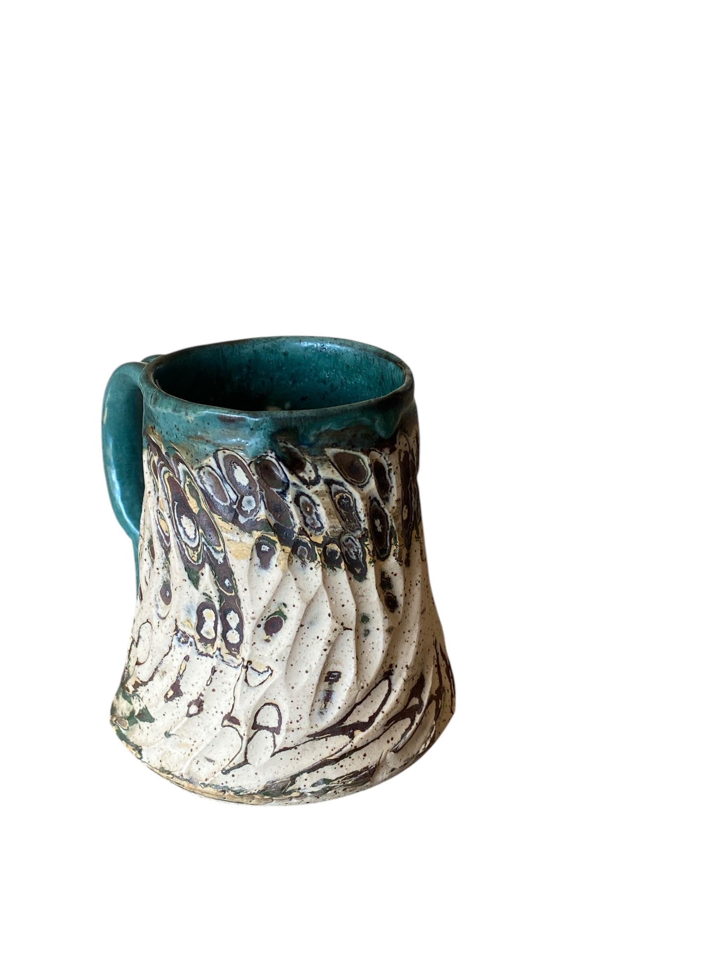 Fluted Porcelain Mug – Swirled Colored Clays with Japanese Neriage, Hand-Carved, Satin-Smooth Unglazed Pottery