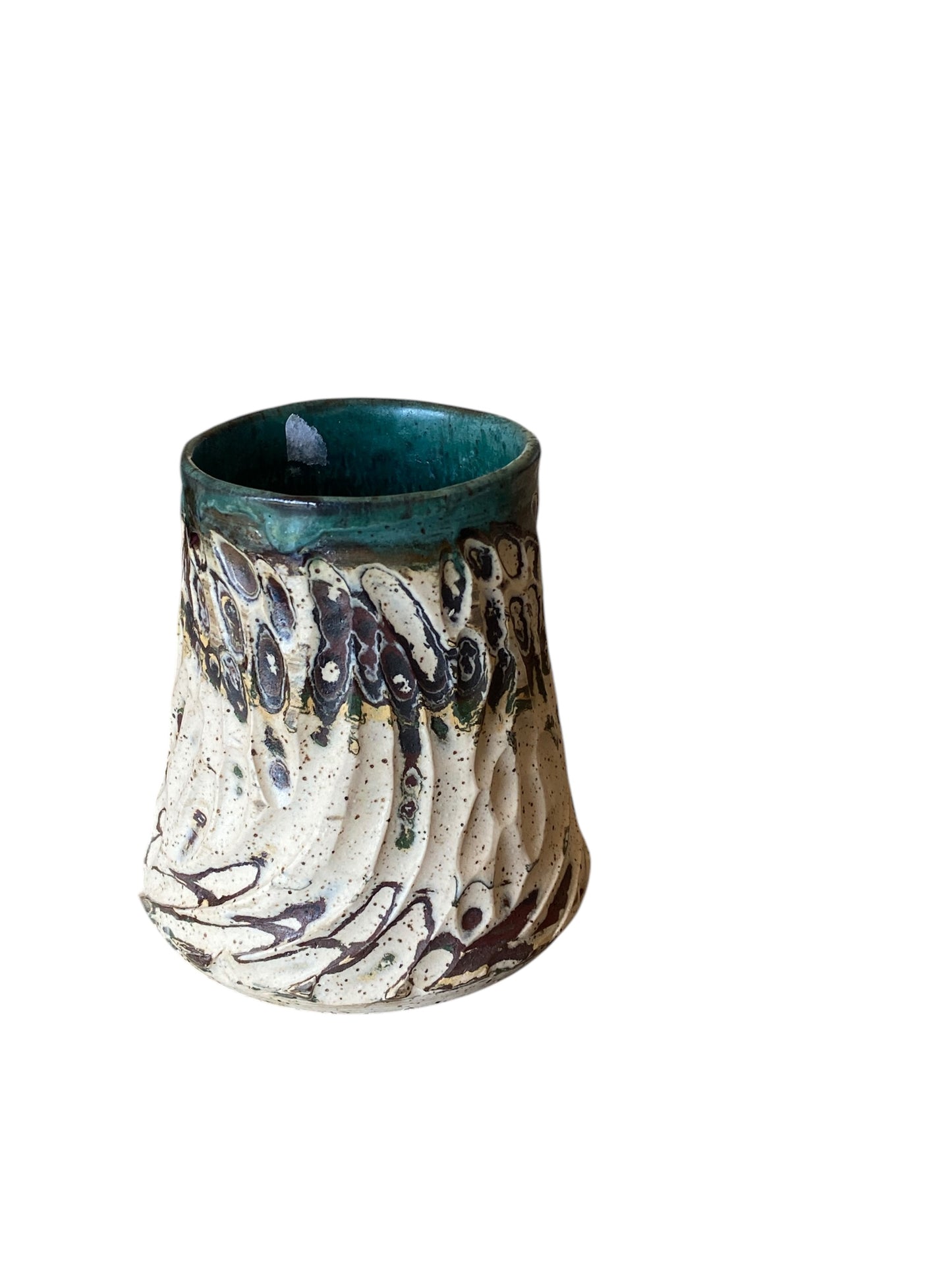 Fluted Porcelain Mug – Swirled Colored Clays with Japanese Neriage, Hand-Carved, Satin-Smooth Unglazed Pottery