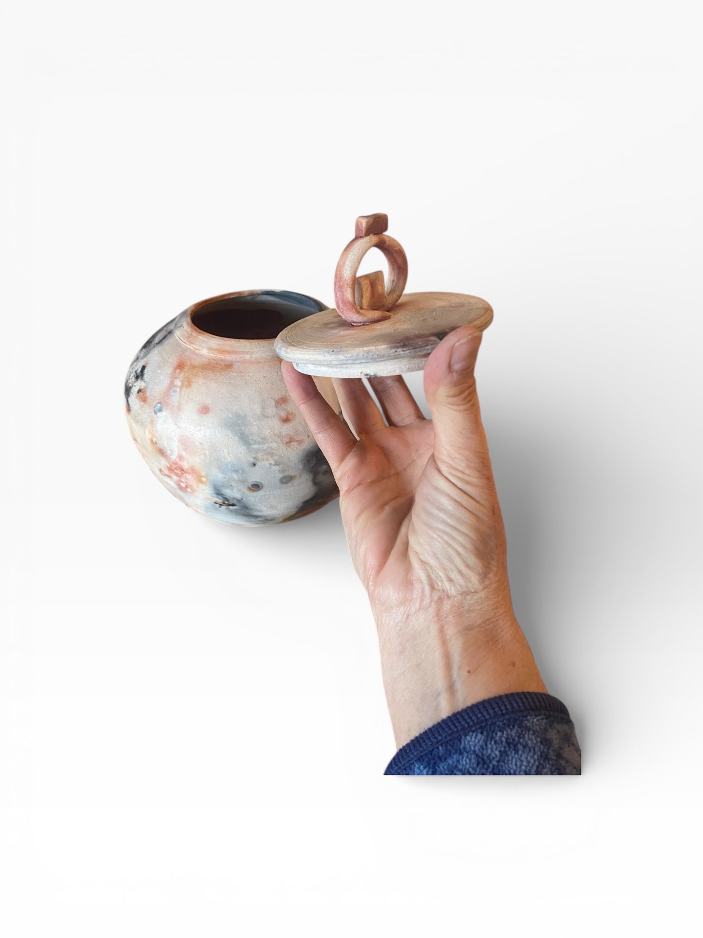 Medium Decorative Moon Jar - Handcrafted PIt Fired Moon Jar with Lid