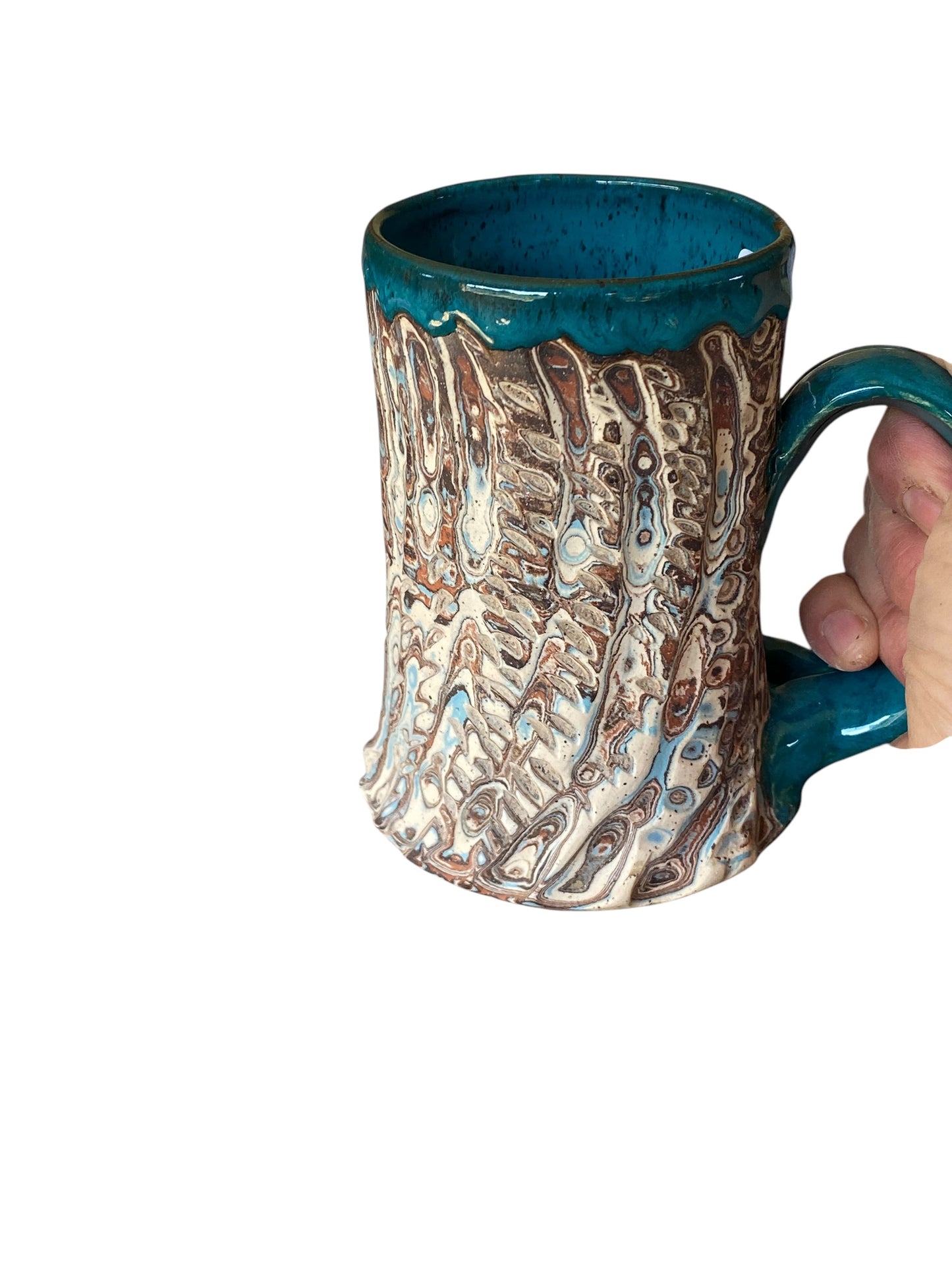 Fluted Porcelain Mug – Swirled Colored Clays with Japanese Neriage, Hand-Carved, Satin-Smooth Unglazed Pottery