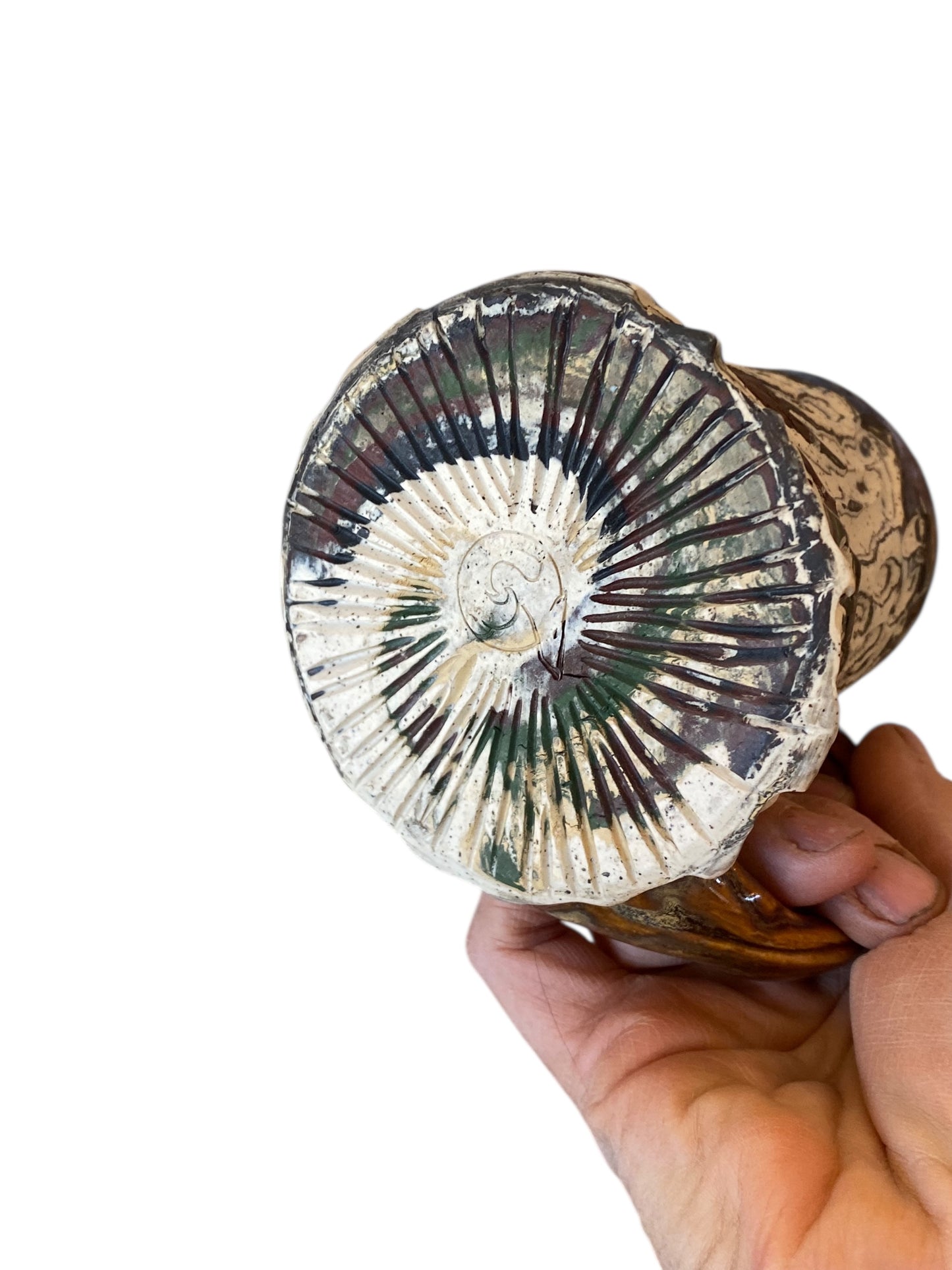 Fluted Porcelain Mug – Swirled Colored Clays with Japanese Neriage, Hand-Carved, Satin-Smooth Unglazed Pottery