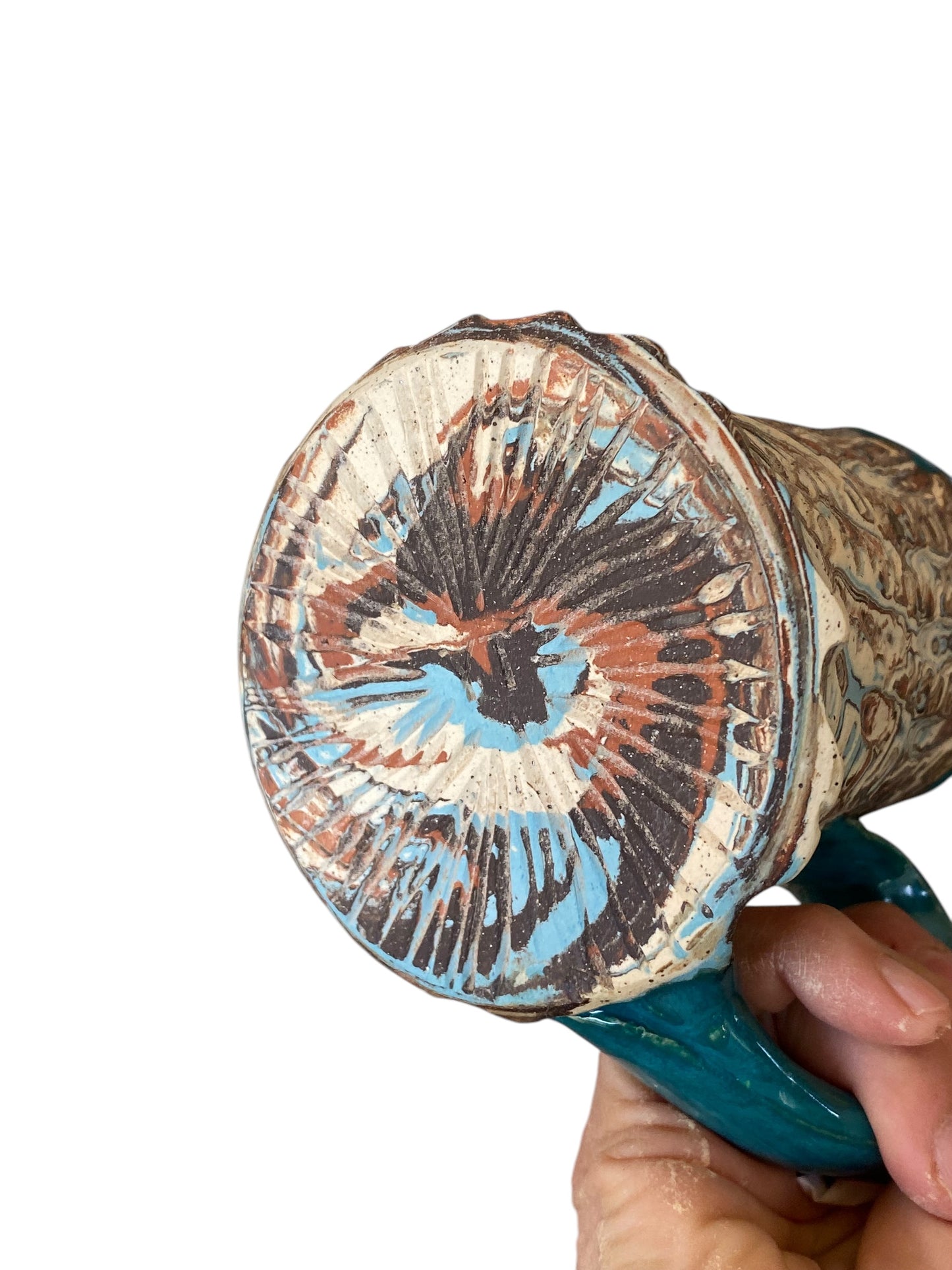 Fluted Porcelain Mug – Swirled Colored Clays with Japanese Neriage, Hand-Carved, Satin-Smooth Unglazed Pottery