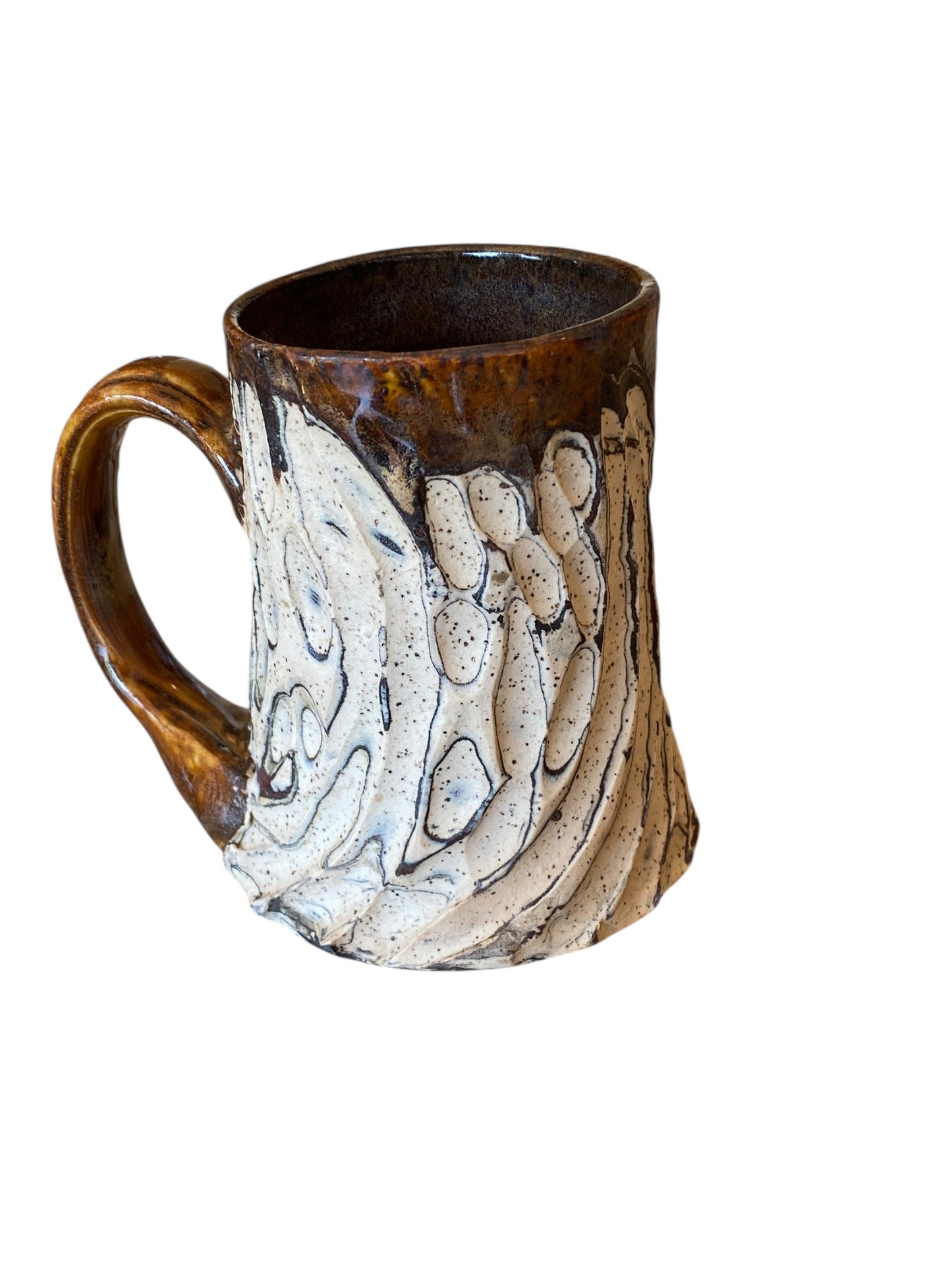 Fluted Porcelain Mug – Swirled Colored Clays with Japanese Neriage, Hand-Carved, Satin-Smooth Unglazed Pottery