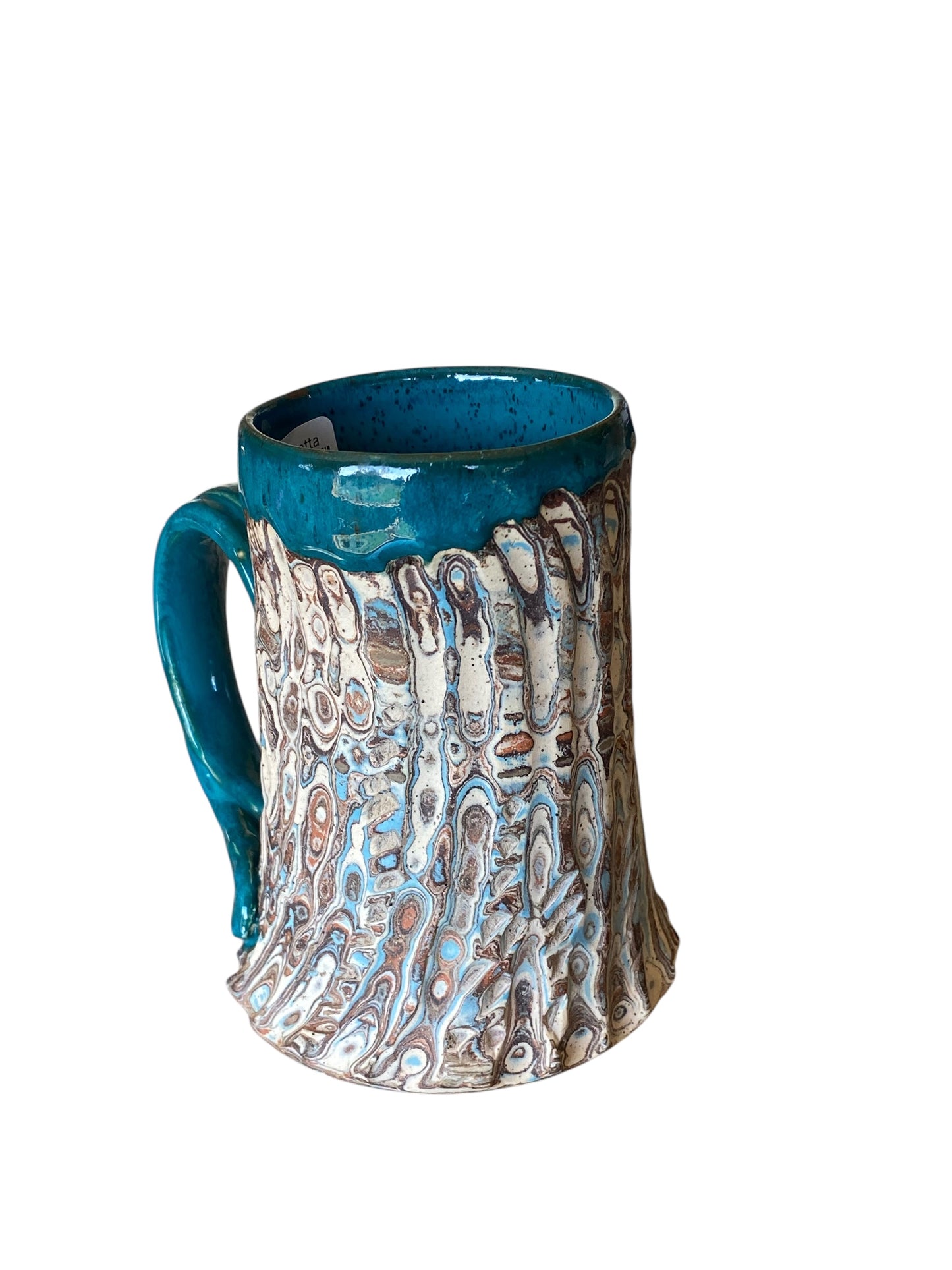 Fluted Porcelain Mug – Swirled Colored Clays with Japanese Neriage, Hand-Carved, Satin-Smooth Unglazed Pottery