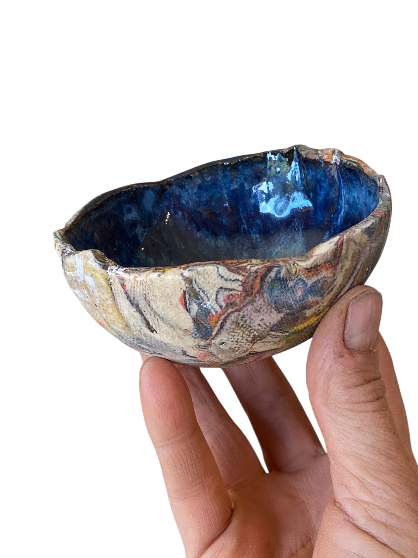 Handbuilt Neriage Prep Bowl – Multicolored Porcelain Clay Small Mixing or Serving Bowl – Marbled Ceramic Kitchenware