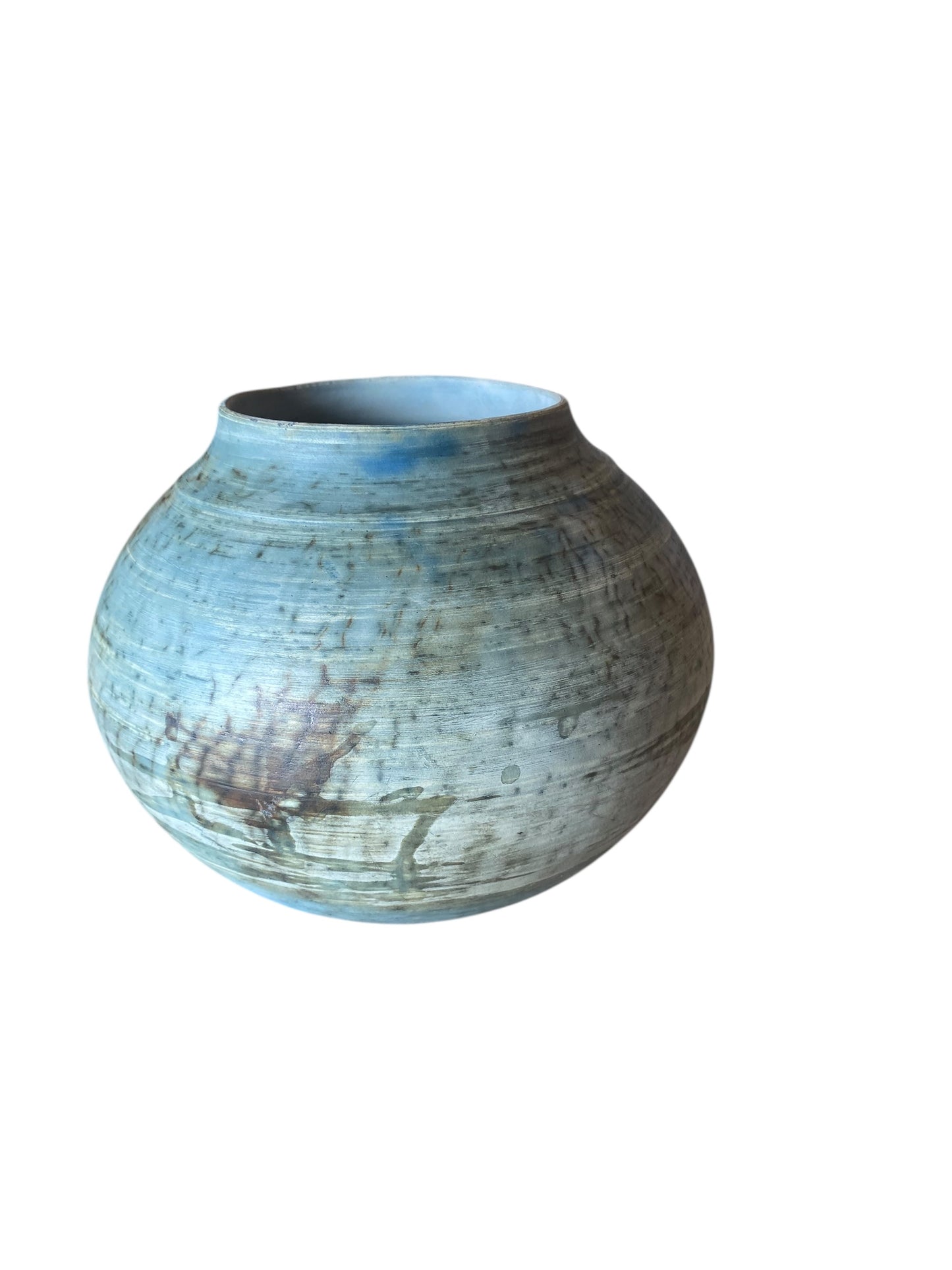 Pit Fired Vase – 7"x7" – Cobalt Blue with Soluble Salts Finish
