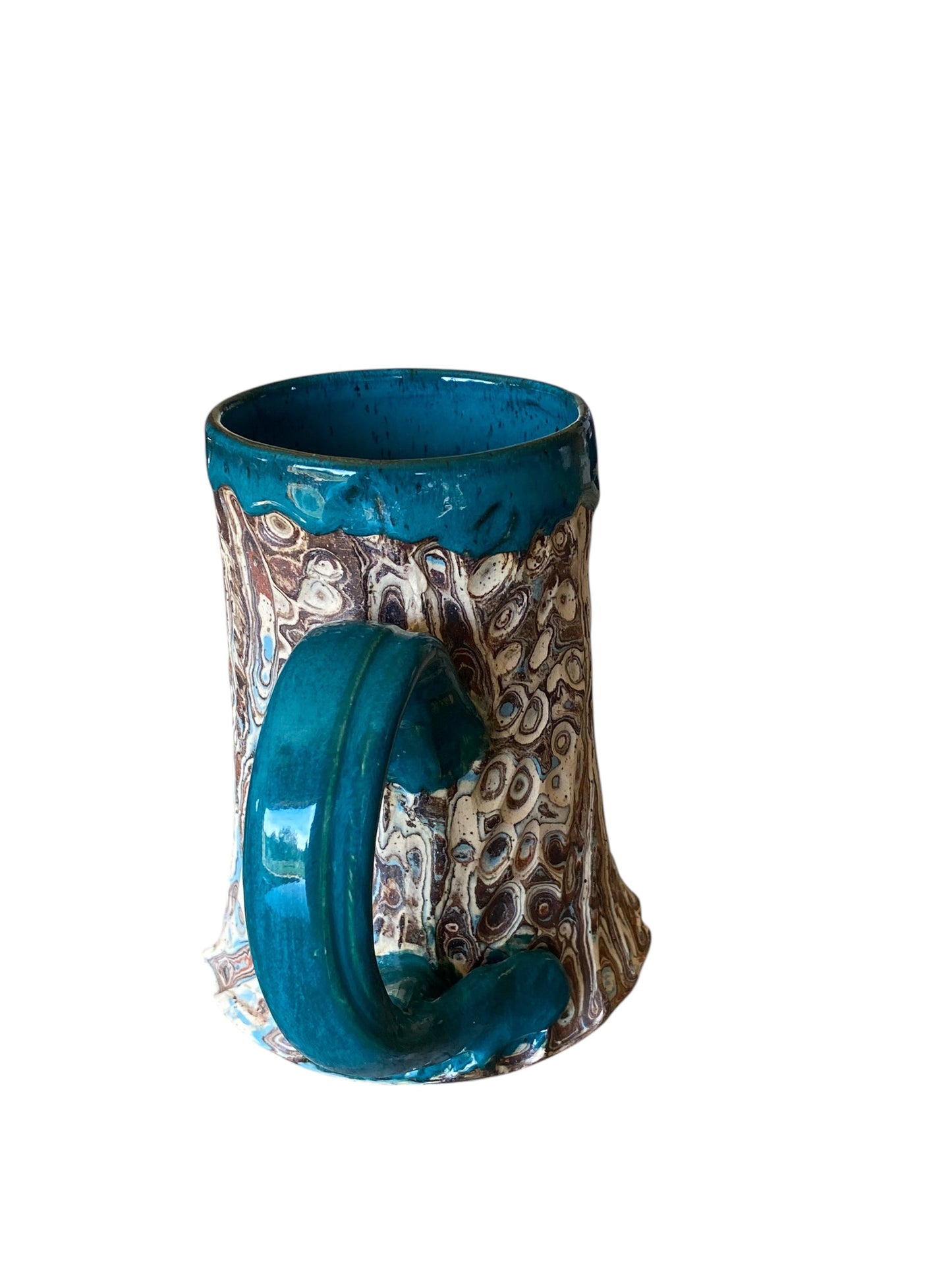Fluted Porcelain Mug – Swirled Colored Clays with Japanese Neriage, Hand-Carved, Satin-Smooth Unglazed Pottery