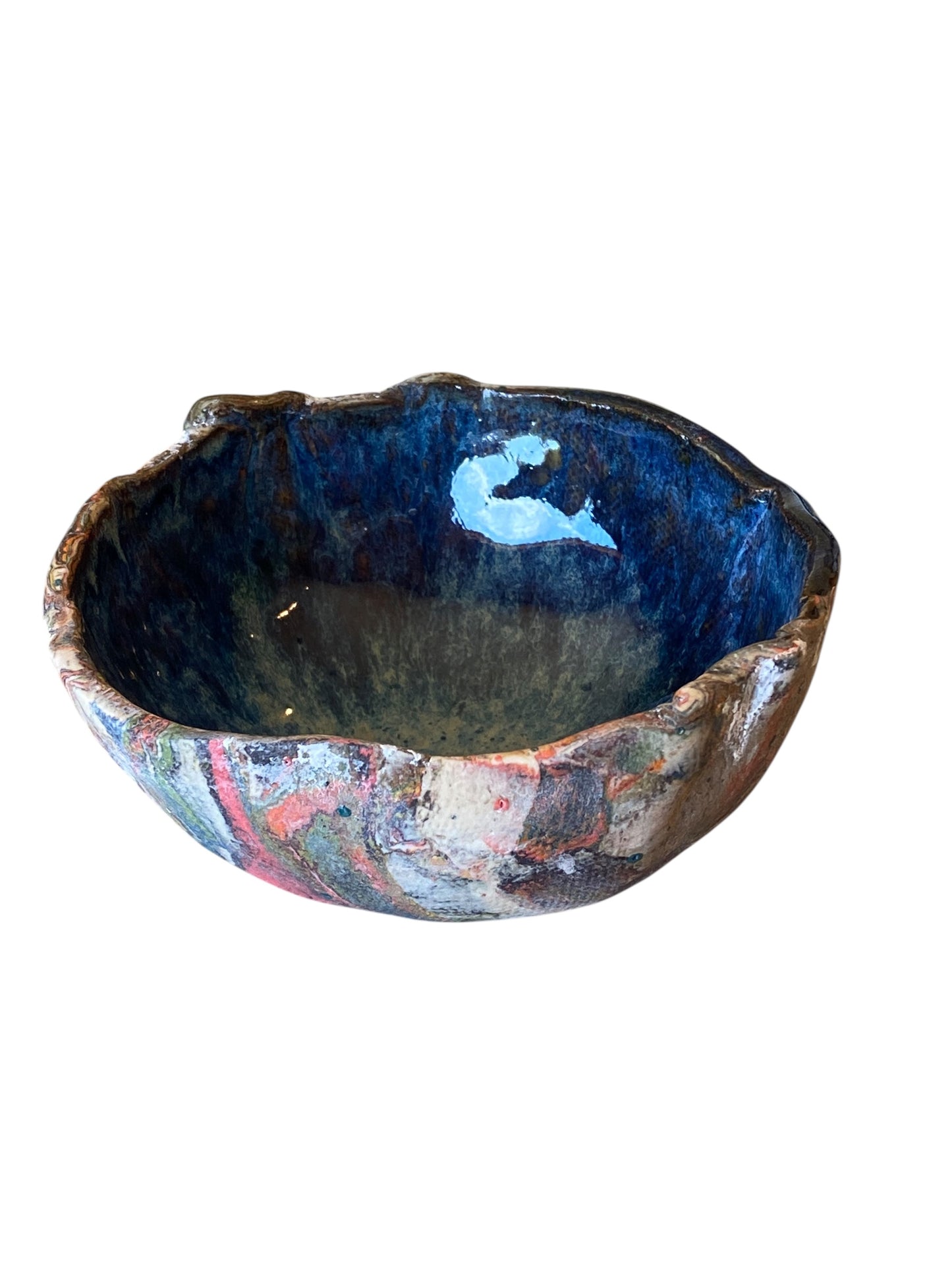 Handbuilt Neriage Prep Bowl – Multicolored Porcelain Clay Small Mixing or Serving Bowl – Marbled Ceramic Kitchenware