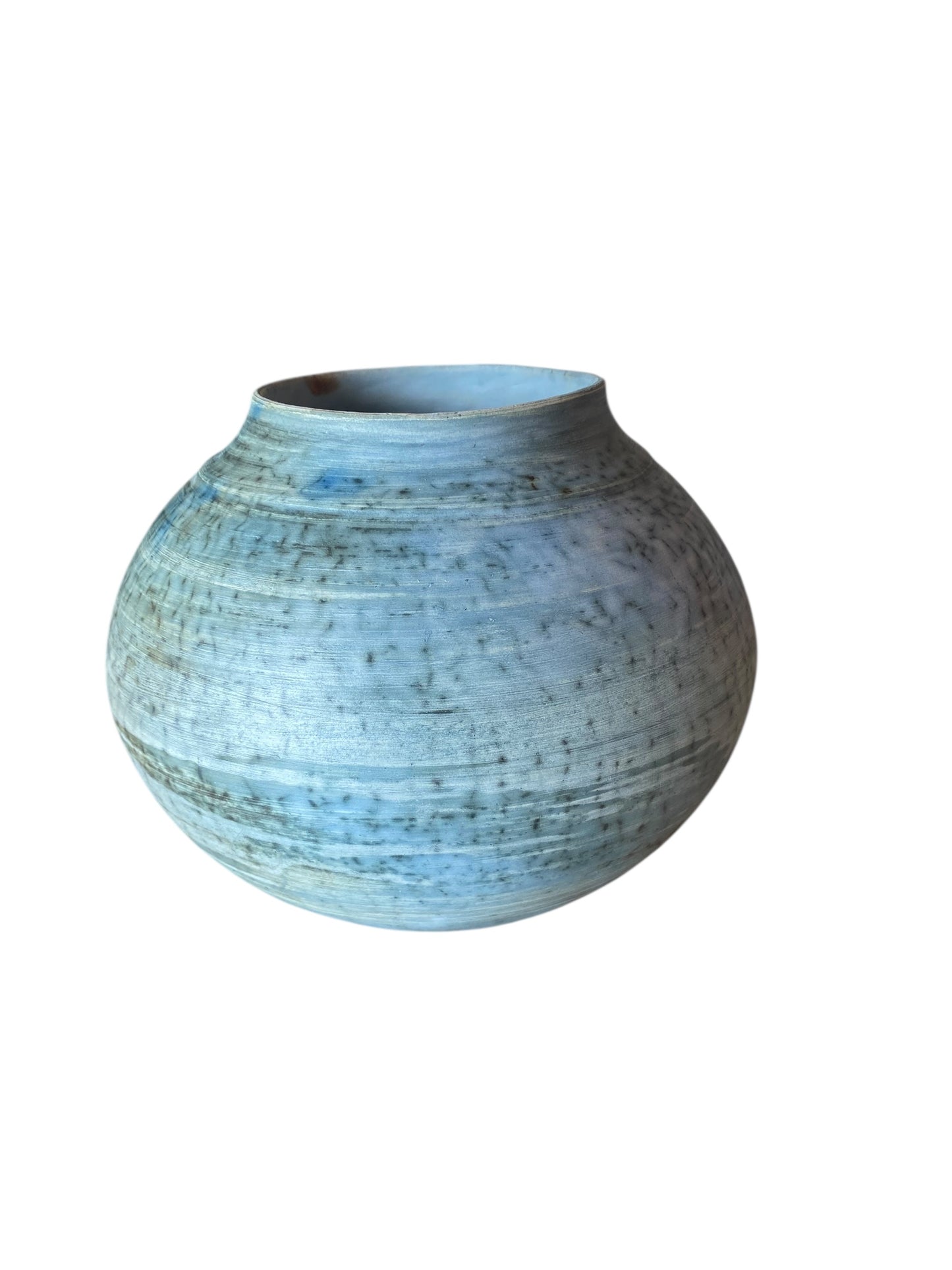 Pit Fired Vase – 7"x7" – Cobalt Blue with Soluble Salts Finish