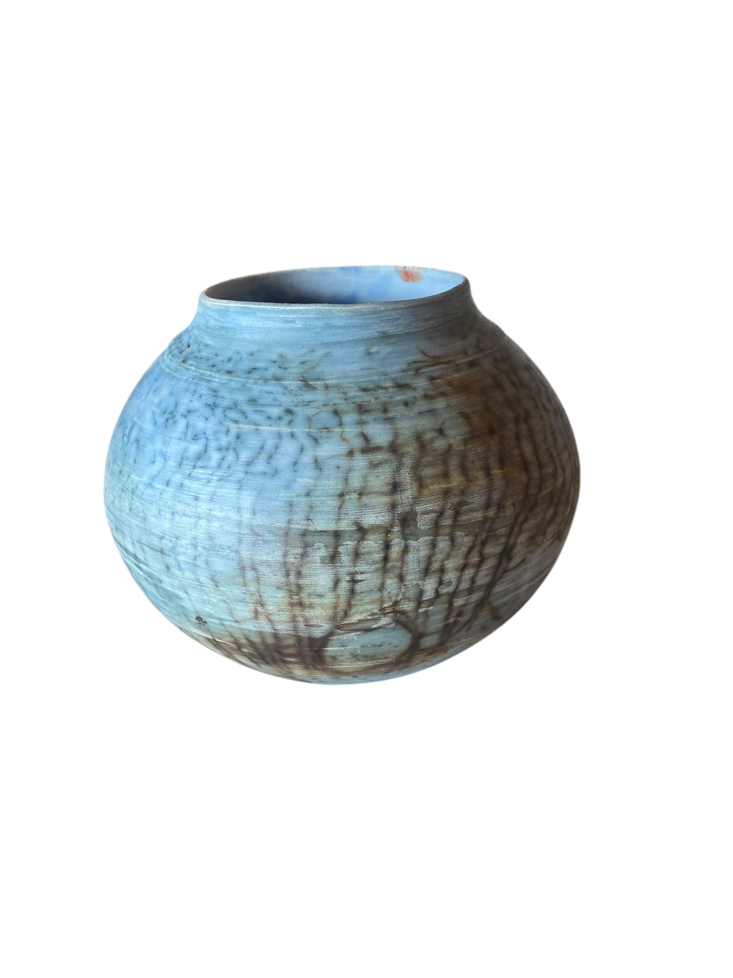 Pit Fired Vase – 7"x7" – Cobalt Blue with Soluble Salts Finish