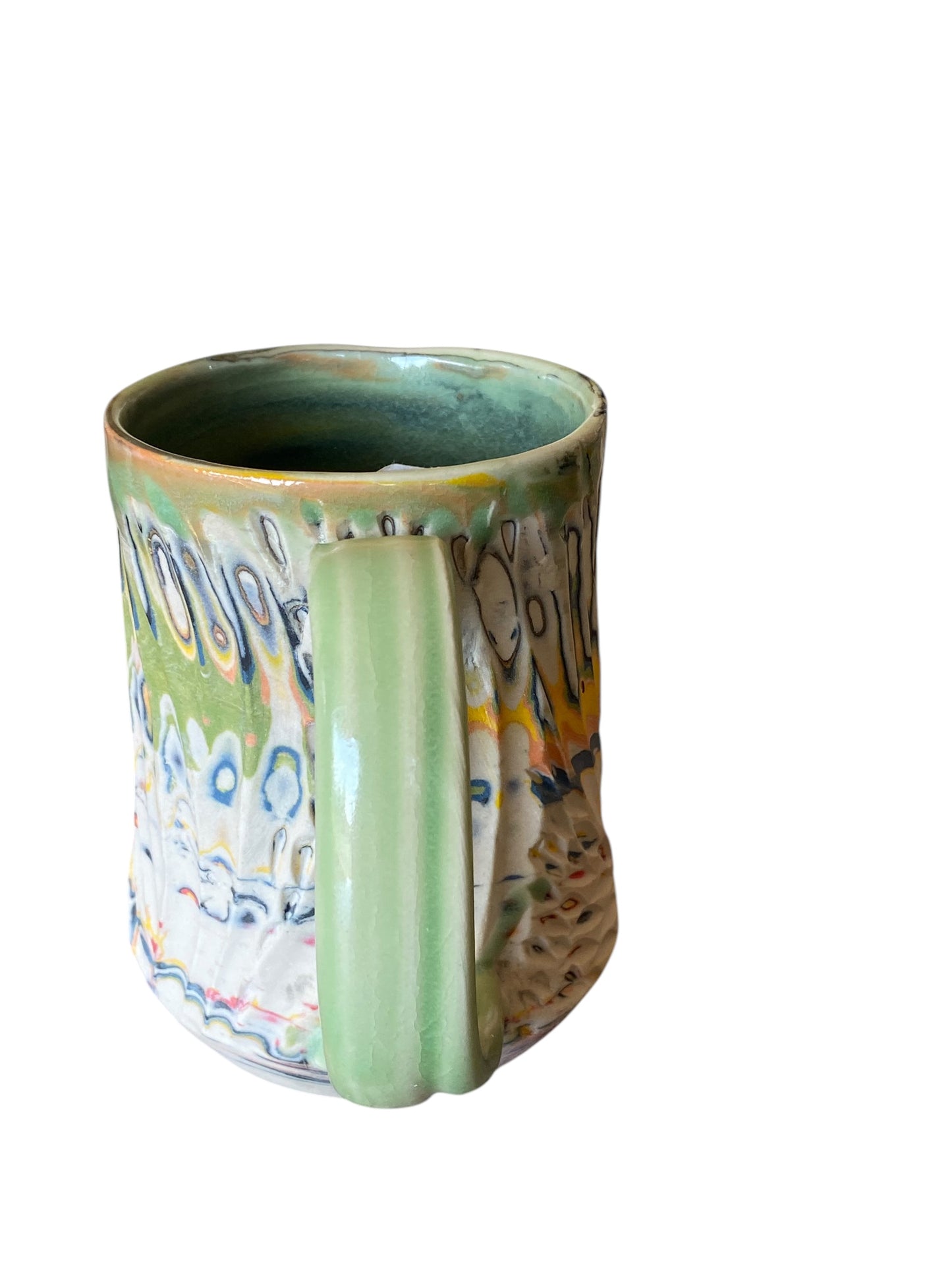 Fluted Porcelain Mug – Swirled Colored Clays with Japanese Neriage, Hand-Carved, Satin-Smooth Unglazed Pottery