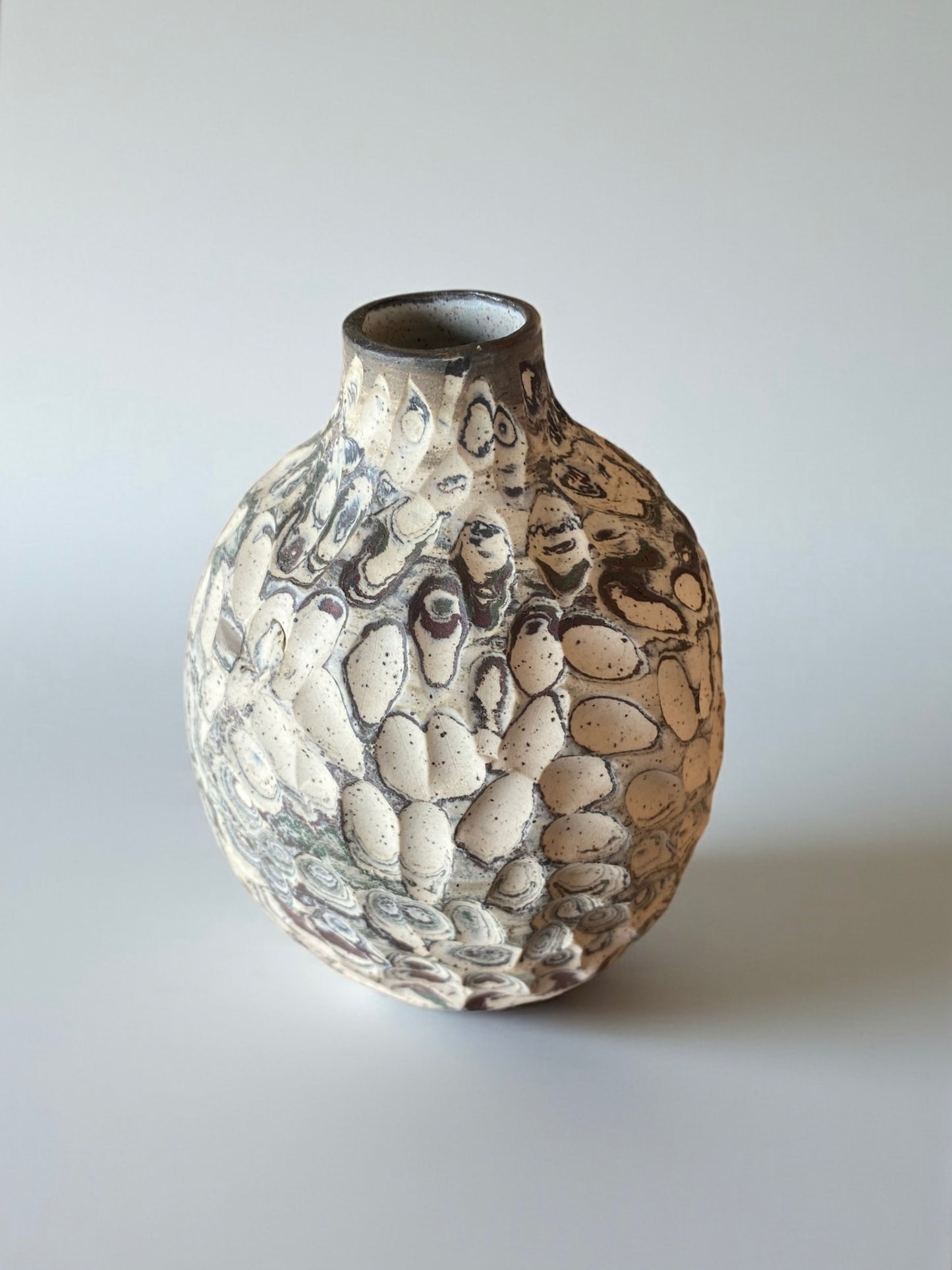 Handmade Carved Porcelain Bud Vase – 3.5" x 3" Speckled Colored Clay Mini Vase