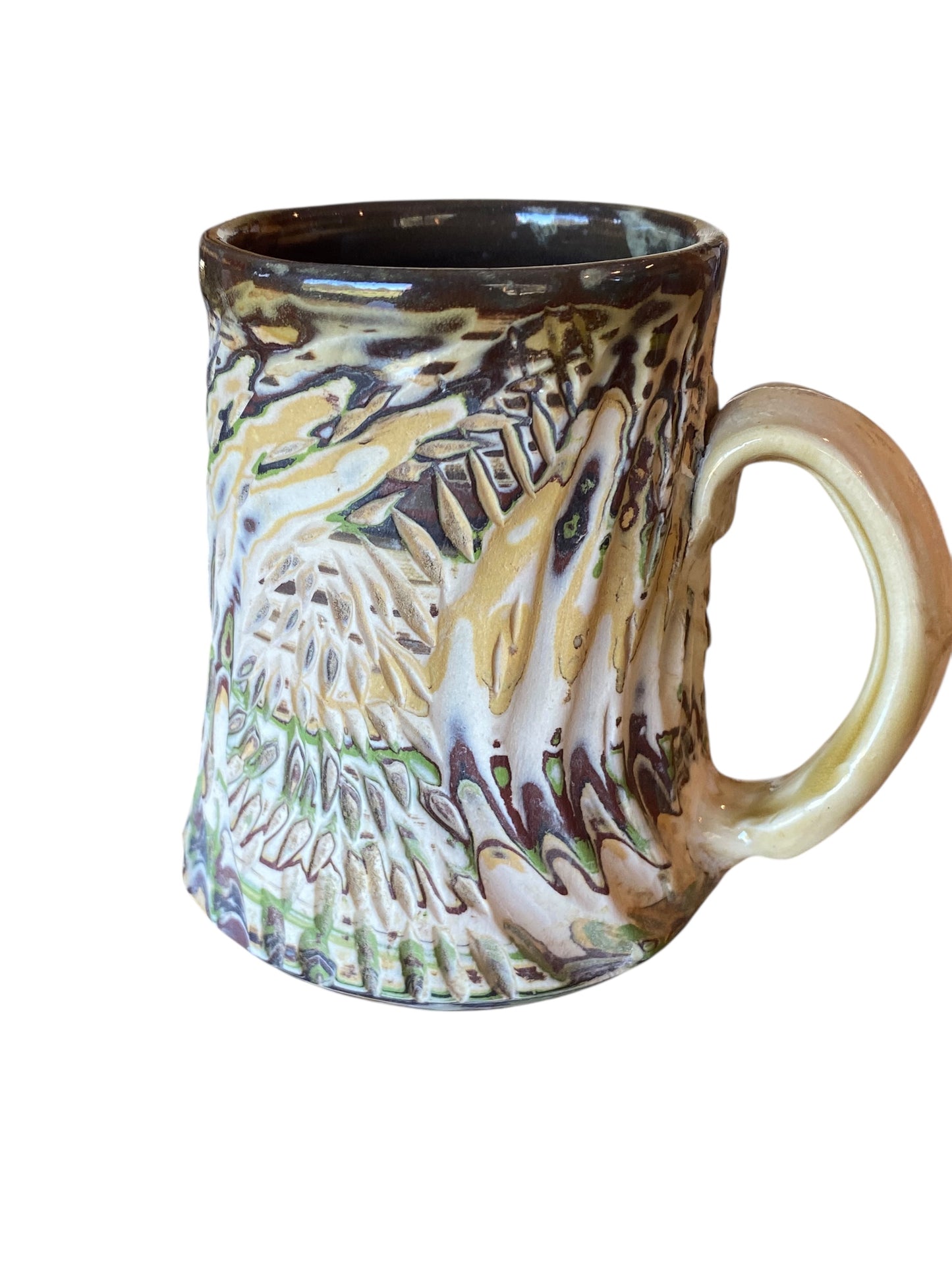 Fluted Porcelain Mug – Swirled Colored Clays with Japanese Neriage, Hand-Carved, Satin-Smooth Unglazed Pottery