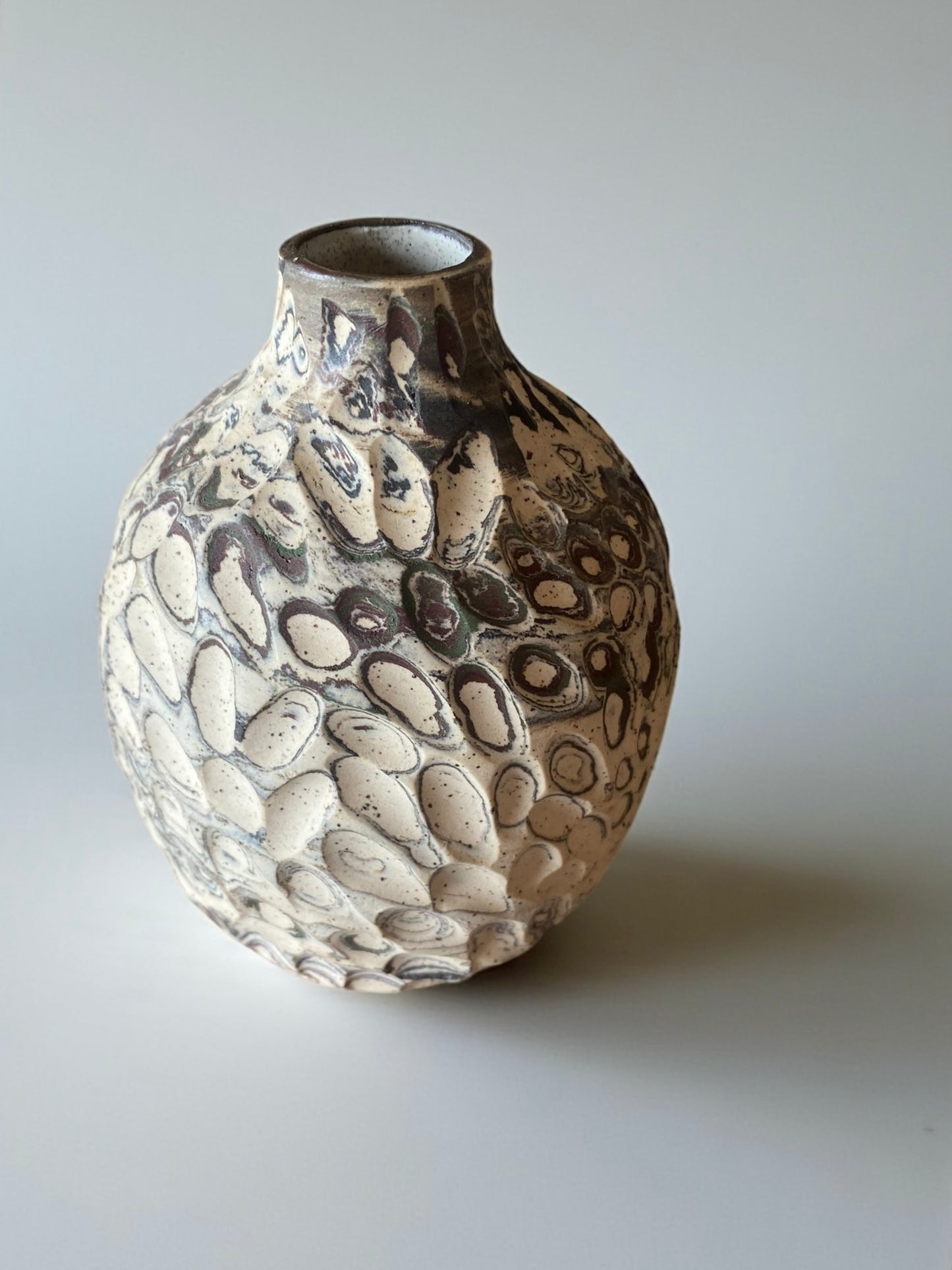 Handmade Carved Porcelain Bud Vase – 3.5" x 3" Speckled Colored Clay Mini Vase