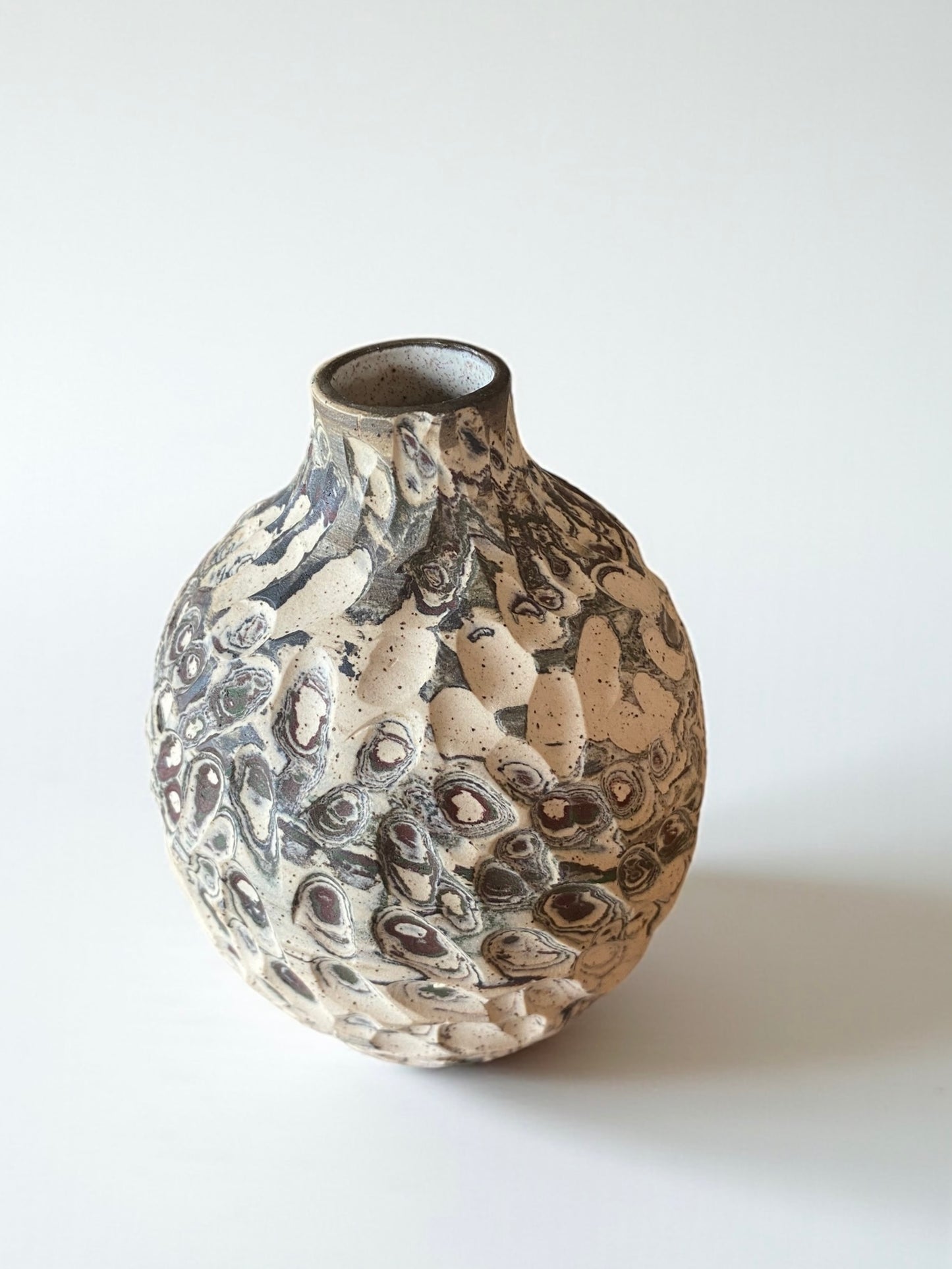 Handmade Carved Porcelain Bud Vase – 3.5" x 3" Speckled Colored Clay Mini Vase