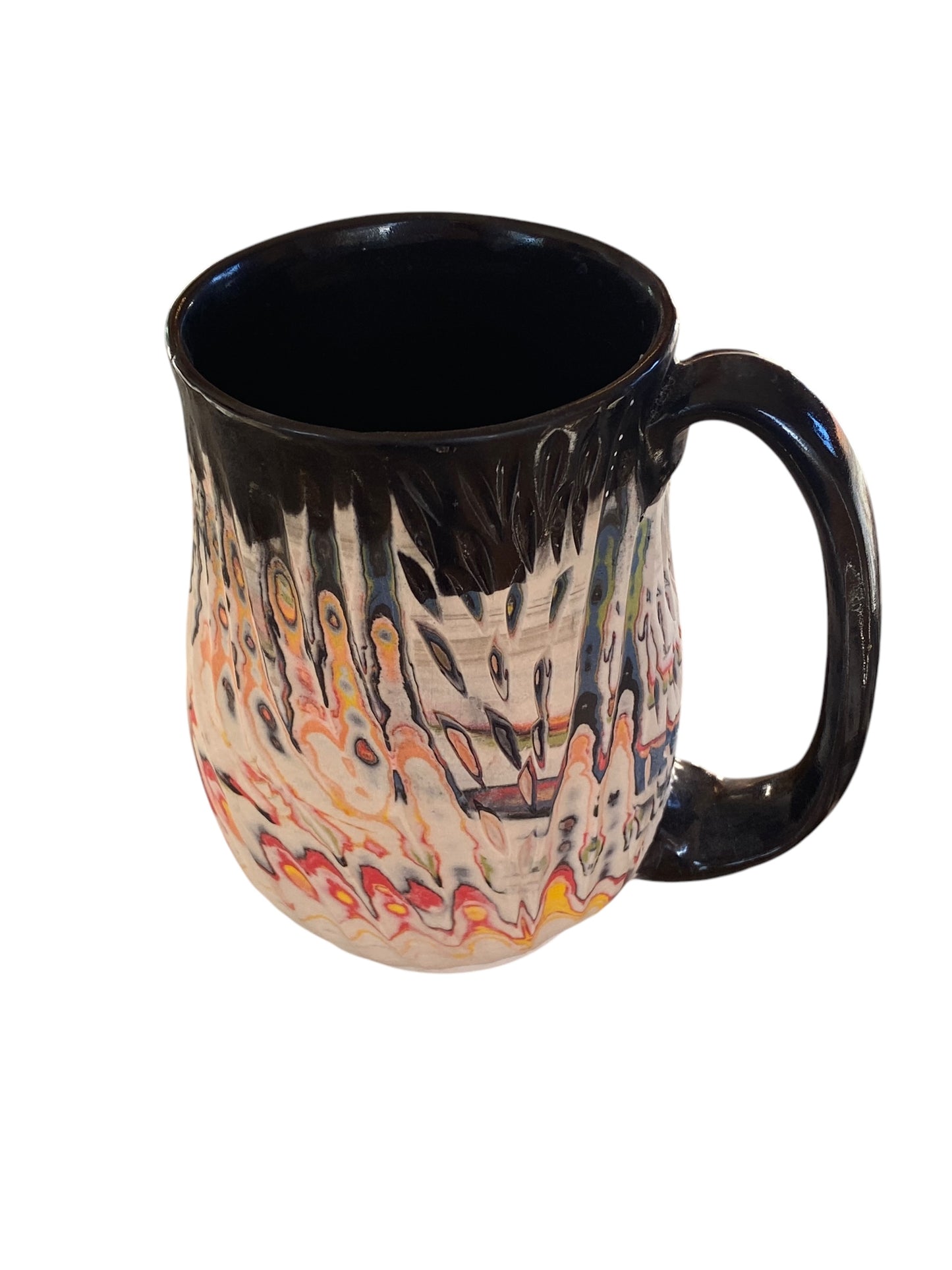 Fluted Porcelain Mug – Swirled Colored Clays with Japanese Neriage, Hand-Carved, Satin-Smooth Unglazed Pottery