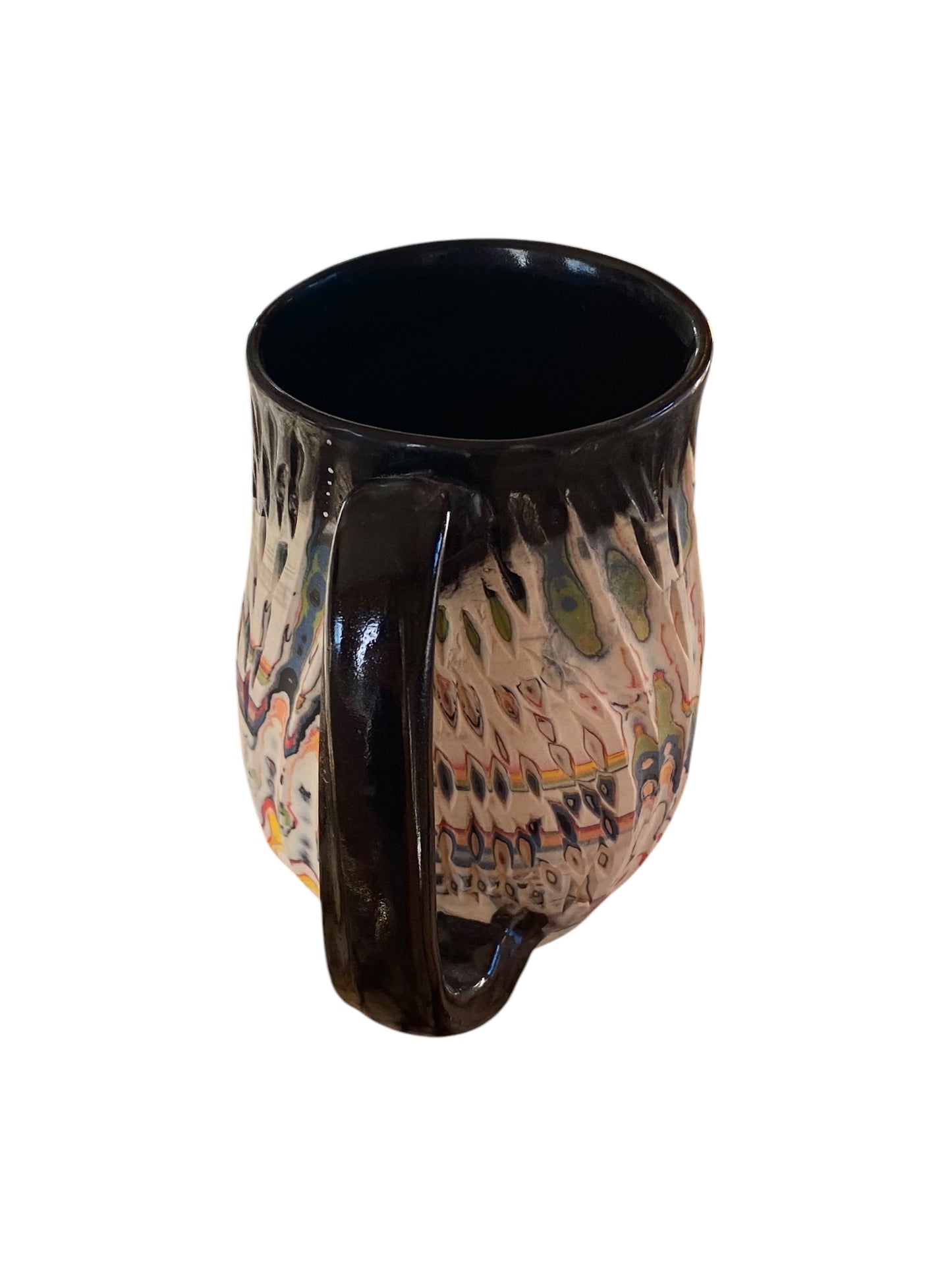 Fluted Porcelain Mug – Swirled Colored Clays with Japanese Neriage, Hand-Carved, Satin-Smooth Unglazed Pottery