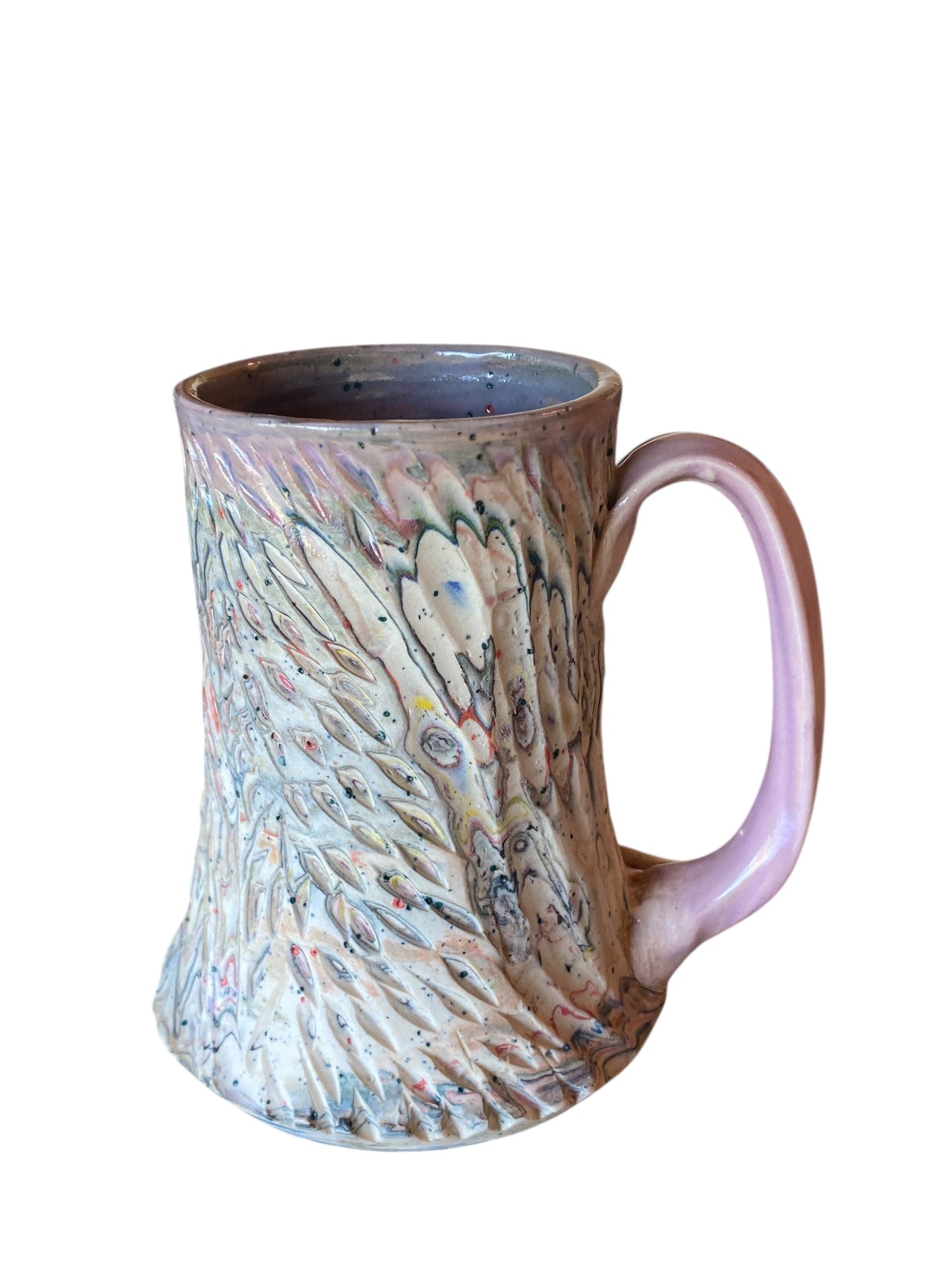 Fluted Porcelain Mug – Swirled Colored Clays with Japanese Neriage, Hand-Carved, Satin-Smooth Unglazed Pottery