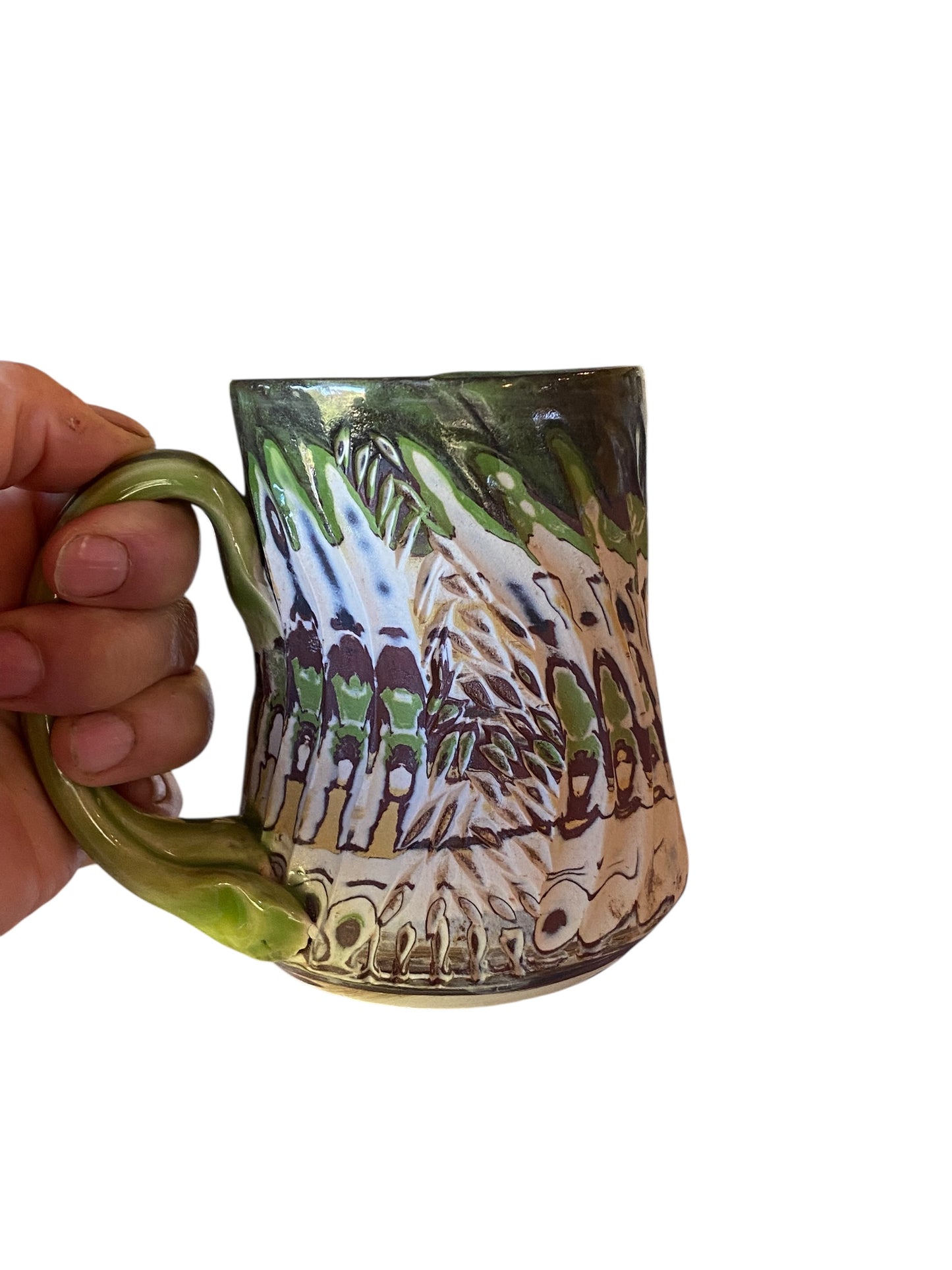 Fluted Porcelain Mug – Swirled Colored Clays with Japanese Neriage, Hand-Carved, Satin-Smooth Unglazed Pottery