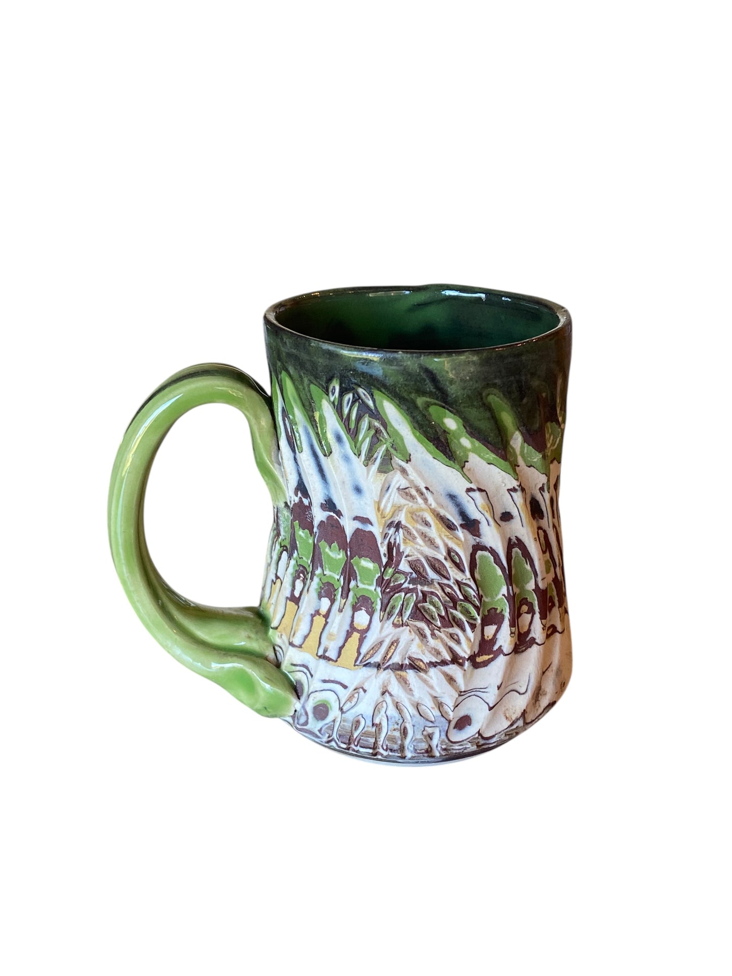 Fluted Porcelain Mug – Swirled Colored Clays with Japanese Neriage, Hand-Carved, Satin-Smooth Unglazed Pottery
