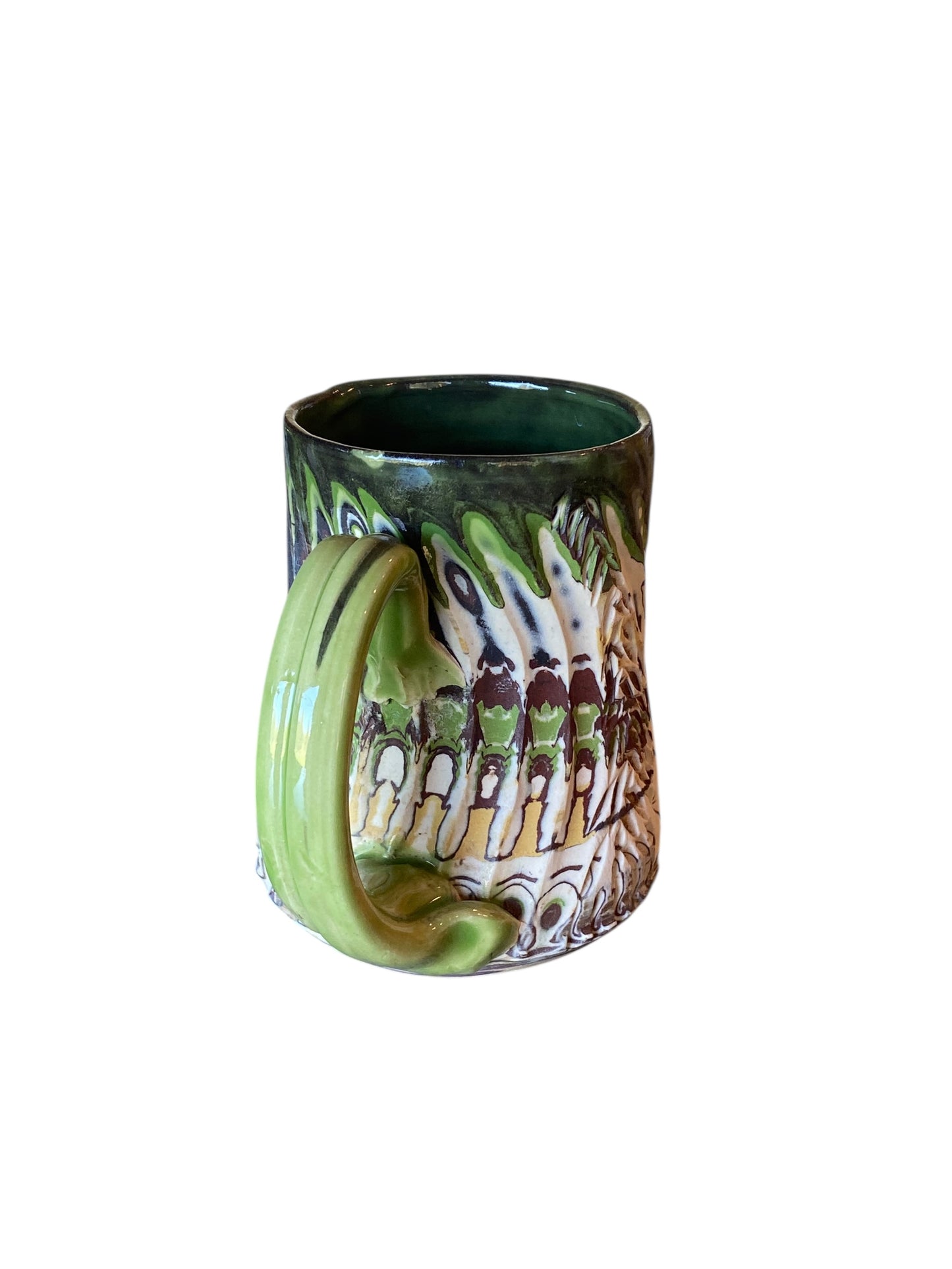 Fluted Porcelain Mug – Swirled Colored Clays with Japanese Neriage, Hand-Carved, Satin-Smooth Unglazed Pottery