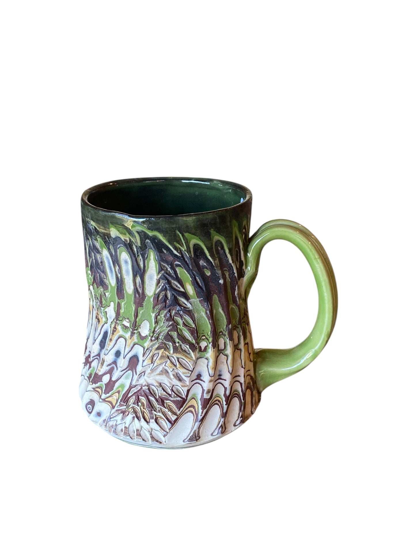 Fluted Porcelain Mug – Swirled Colored Clays with Japanese Neriage, Hand-Carved, Satin-Smooth Unglazed Pottery