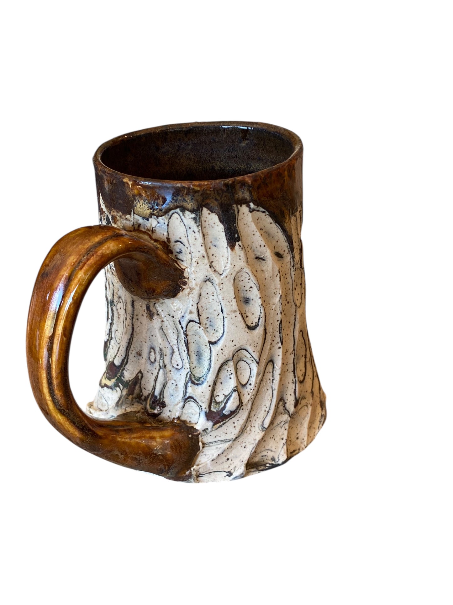 Fluted Porcelain Mug – Swirled Colored Clays with Japanese Neriage, Hand-Carved, Satin-Smooth Unglazed Pottery