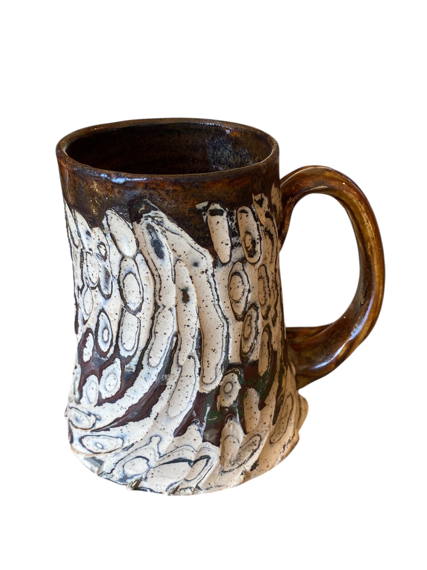 Fluted Porcelain Mug – Swirled Colored Clays with Japanese Neriage, Hand-Carved, Satin-Smooth Unglazed Pottery