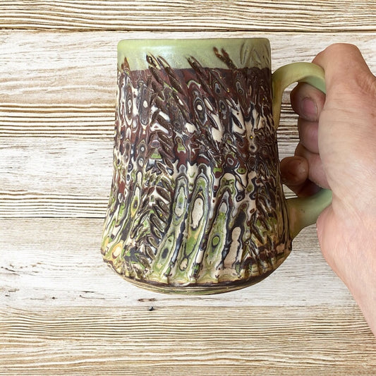 Fluted Porcelain Mug – Swirled Colored Clays with Japanese Neriage, Hand-Carved, Satin-Smooth Unglazed Pottery