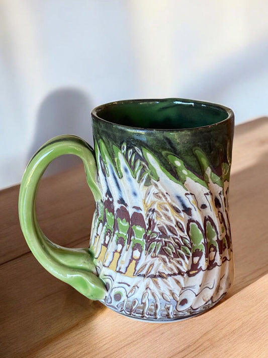 Fluted Porcelain Mug – Swirled Colored Clays with Japanese Neriage, Hand-Carved, Satin-Smooth Unglazed Pottery