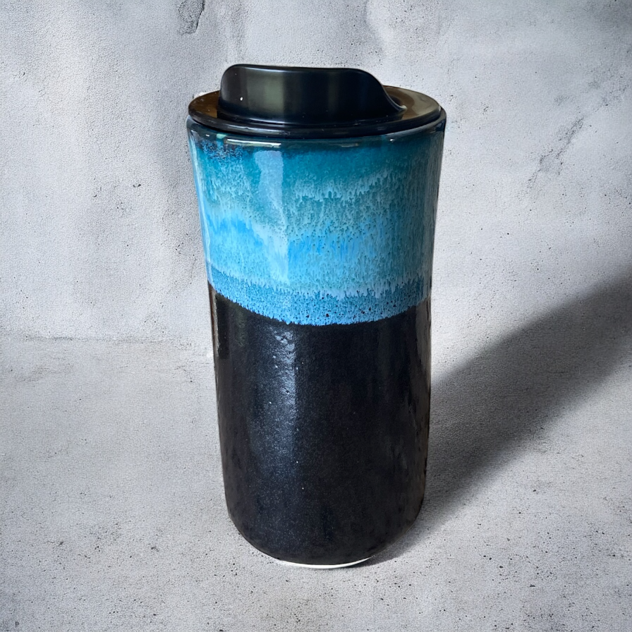 Custom Handmade Midnight Colors Stoneware Travel Mugs – 16 oz