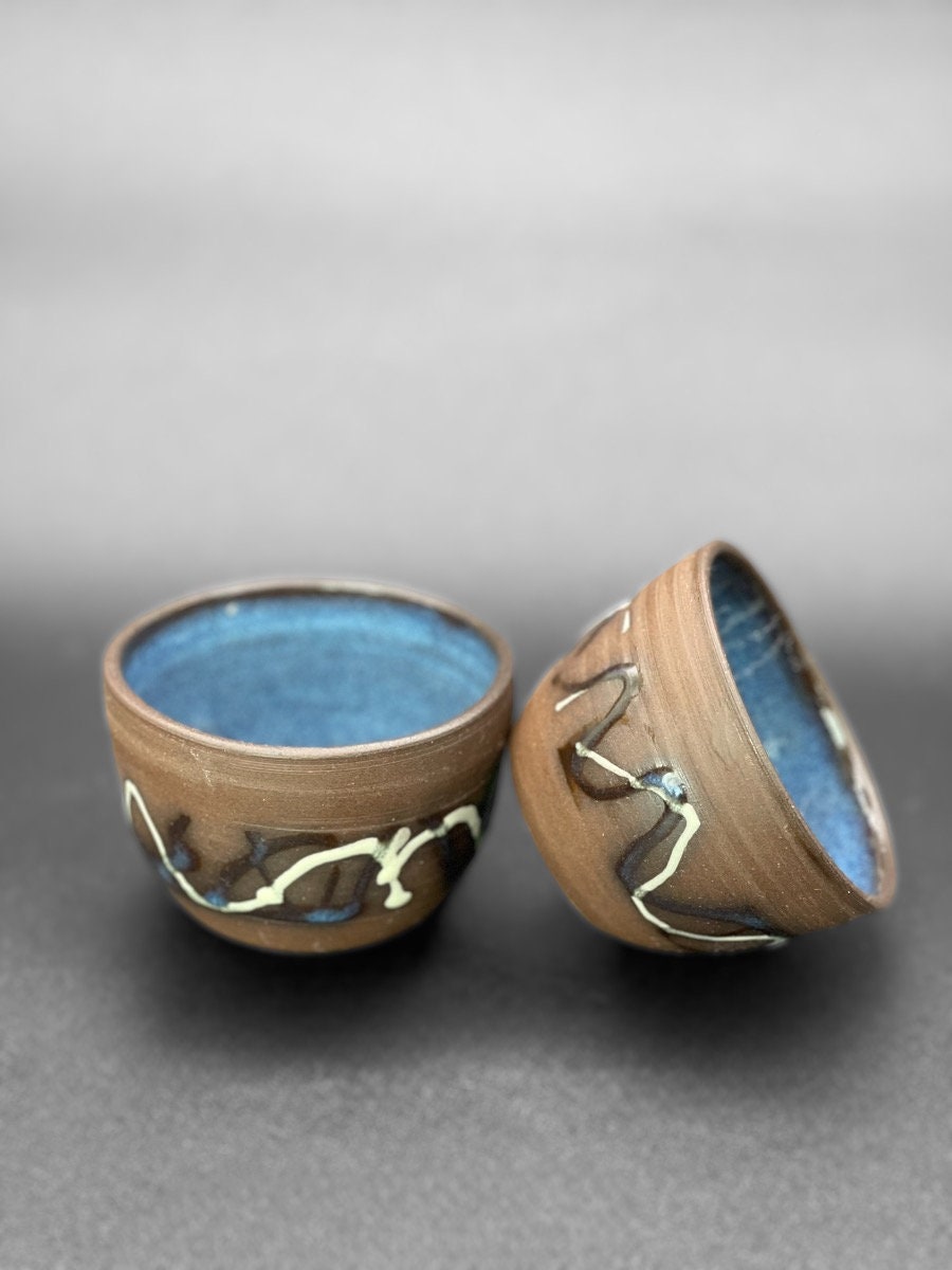 Set of Prep Bowls- Small Bowls Blue Interior - Small Pottery Bowl s- Handmade Contemporary Bowls - Stoneware Bowls
