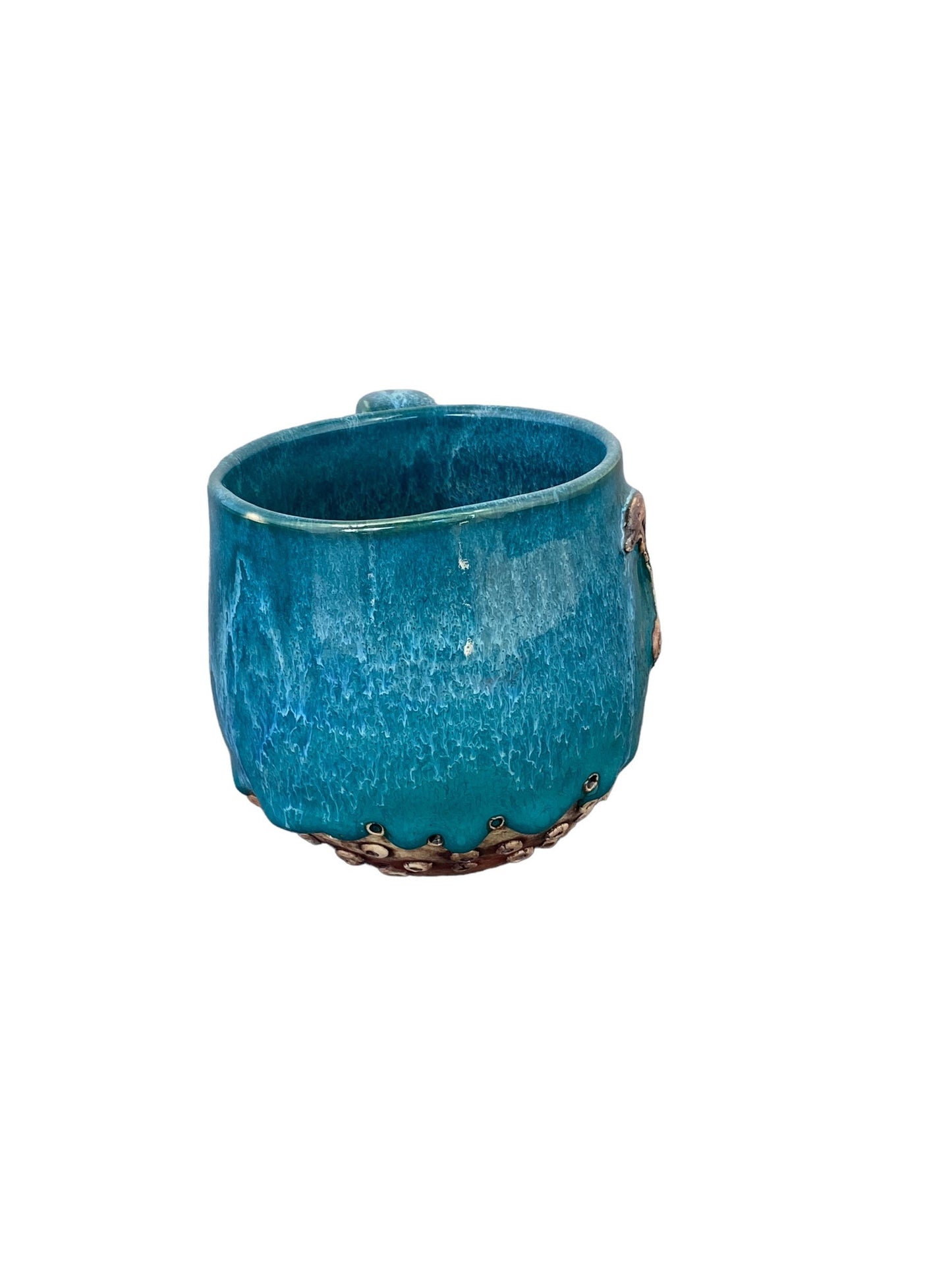 Turquoise Coffee Mug Embellished with a Dolphin - Tea Mug  Hot Chocolate Mug Pottery Mug Earthy Mug Ceramic White Pottery Mug Unique Mug