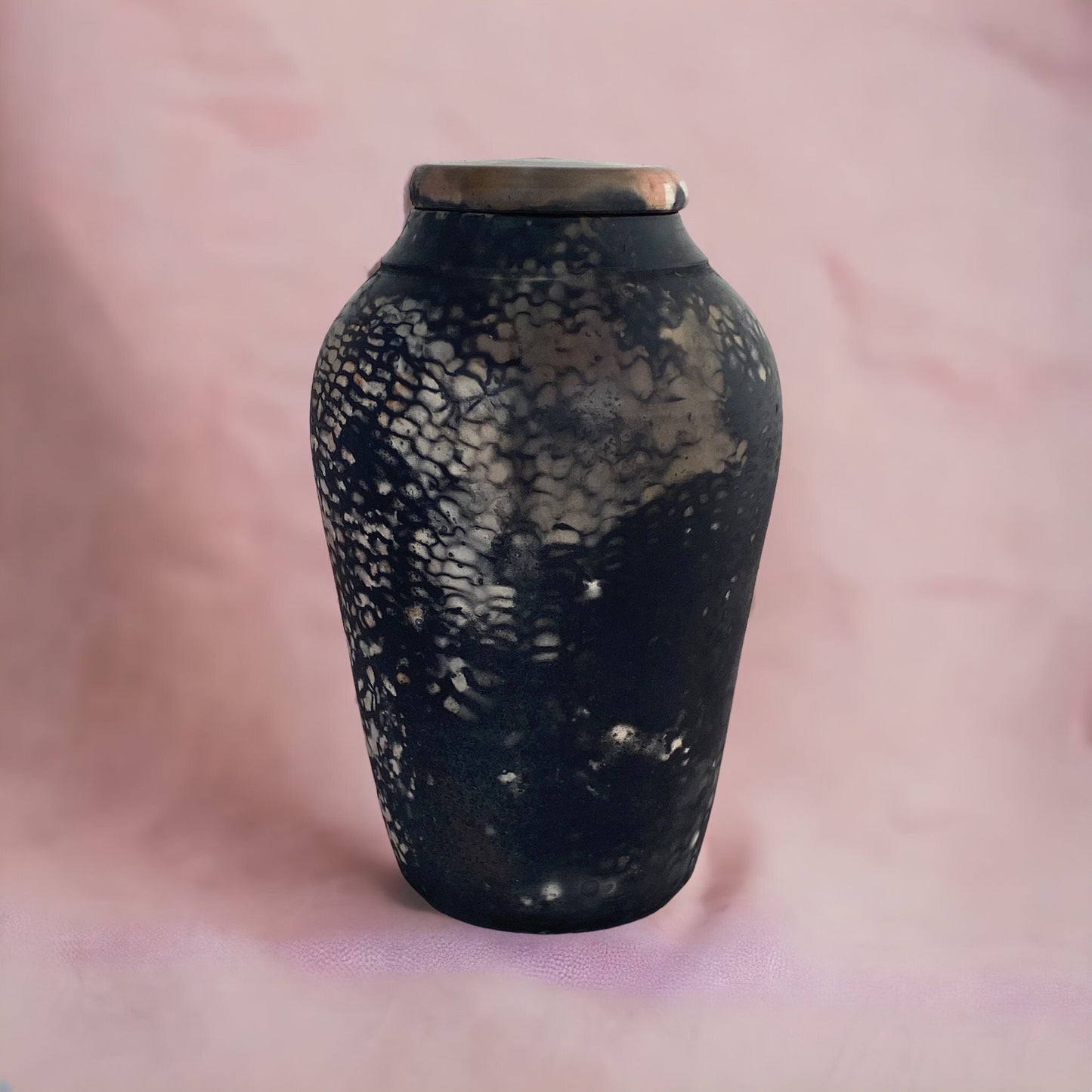 Large Hand Thrown Pit Fired Covered Jar or Urn