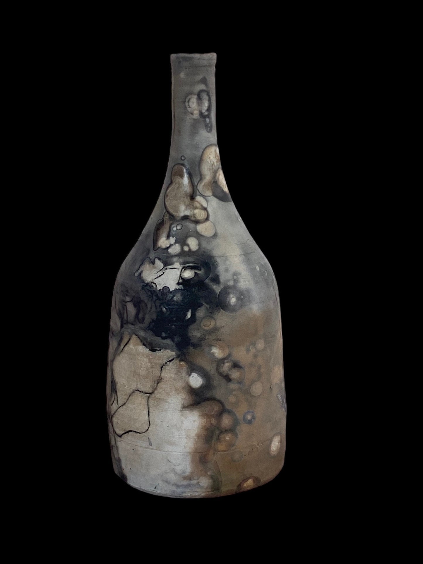 Large Hand Thrown Pit Fired Covered Bottle