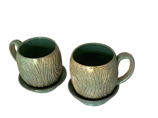 Luminescent Green Hand Carved Speckled White Tea Cups - Tea Mug  Mug Pottery Mug Earthy Mug Ceramic White Pottery Mug Unique Mug
