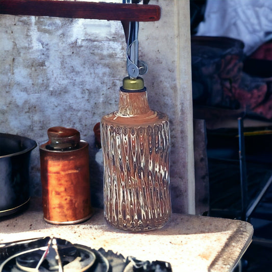 Handcrafted Agateware Ceramic Oil Dispenser - Fluted Design Pottery Bottle for Kitchen & Dining