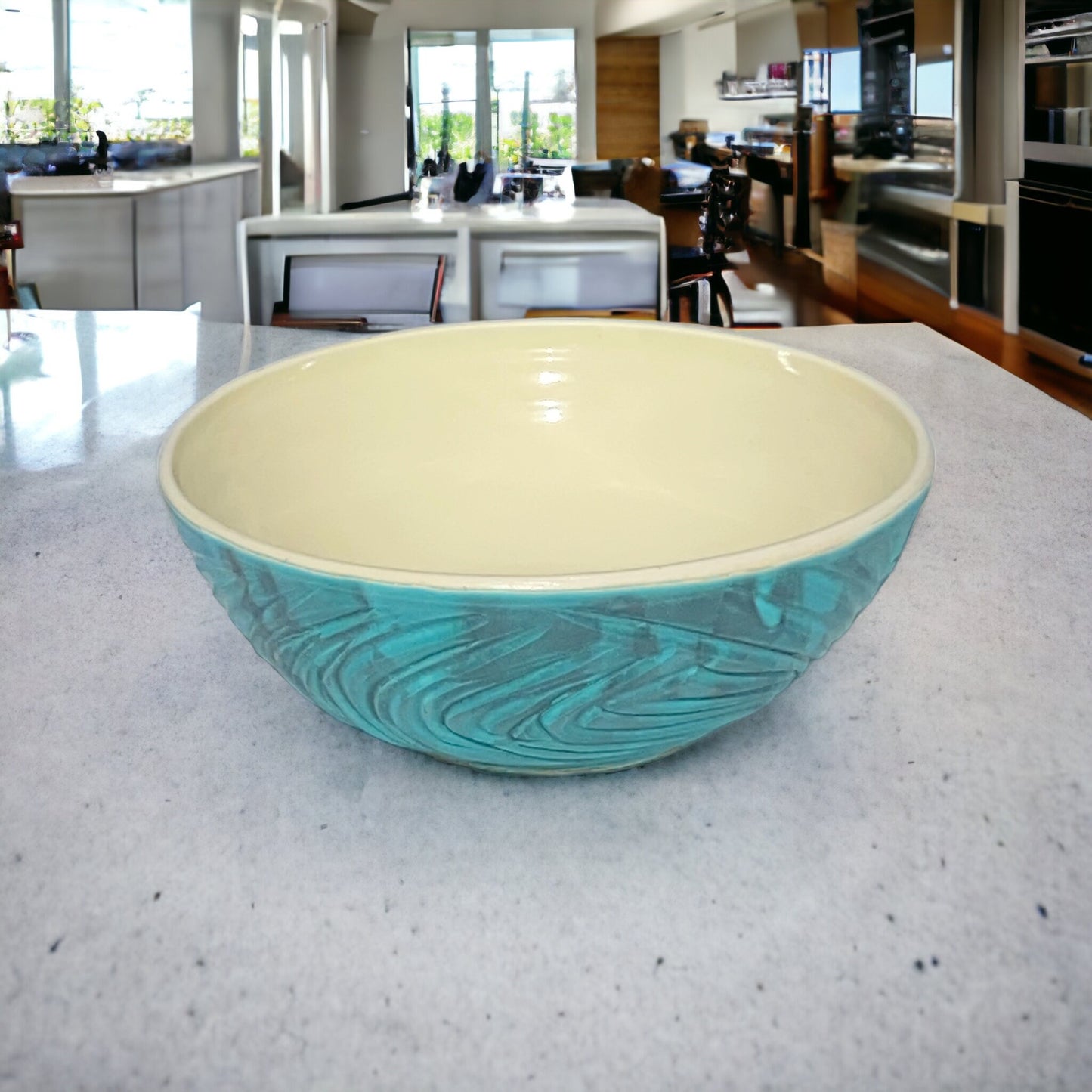 Agateware Large Handmade Pottery Bowl - Sage Salad Bowl - Marble Serving Bowl - Stoneware Serving Bowl - Large Ceramic Pottery Bowl