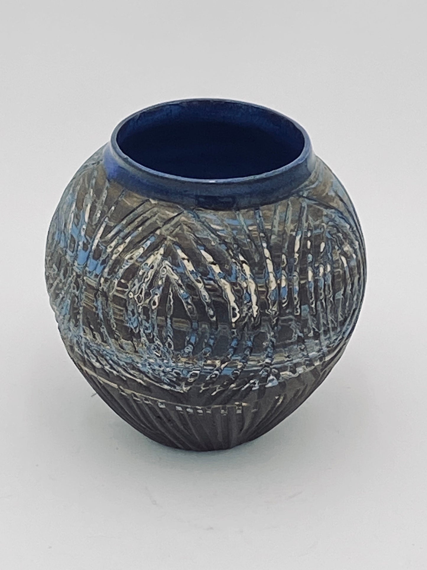 Large Hand Thrown Carved Agateware