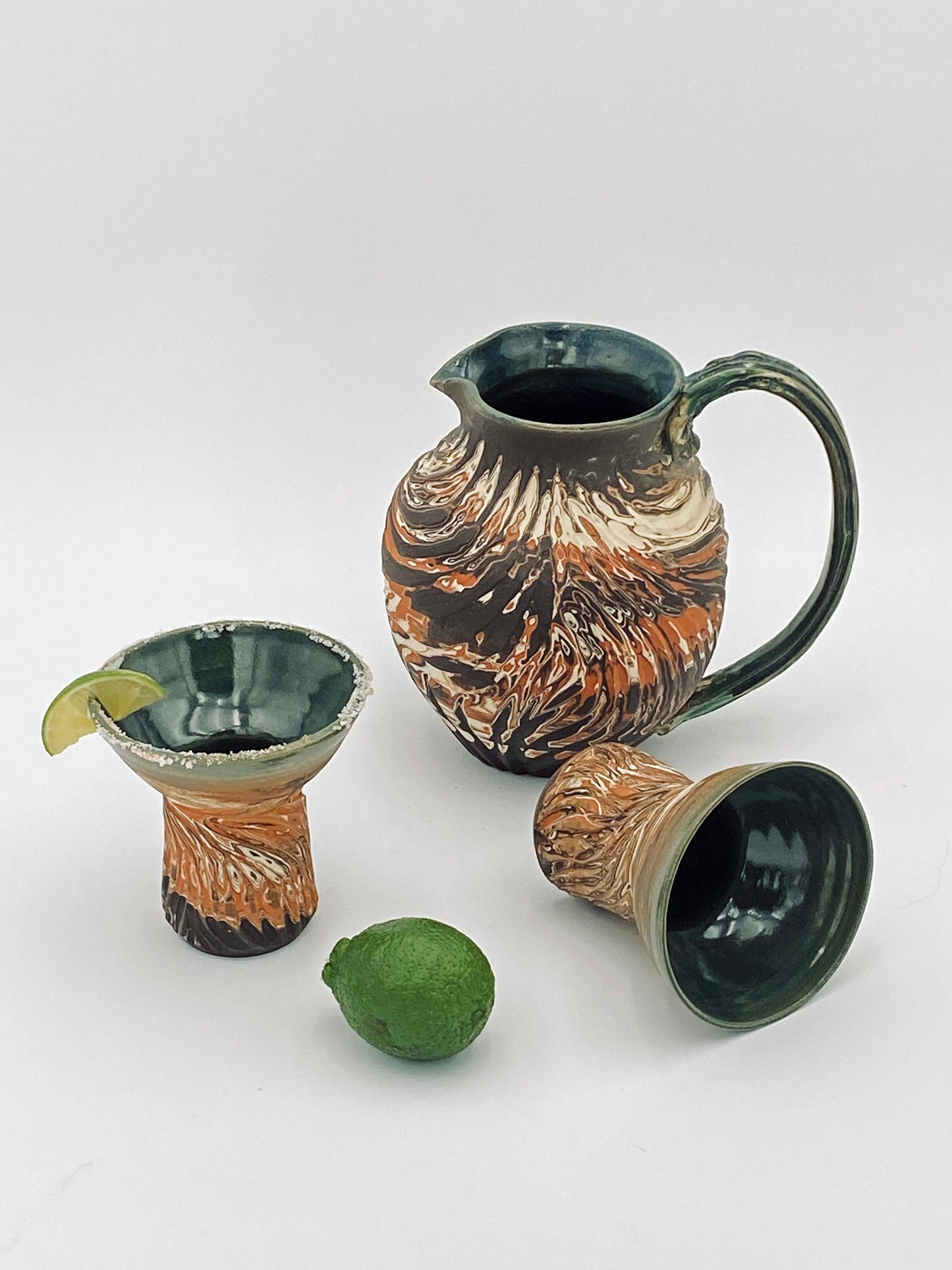 Sage Green Agateware Margarita Glass - Nerikomi Margarita Glass