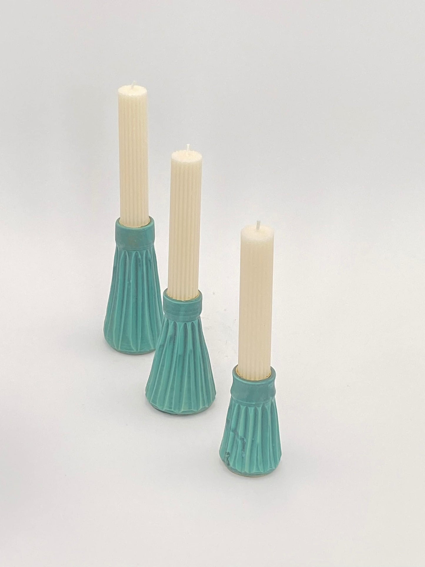 Set of Three Carved Bronze Ceramic Candle Sticks - Porcelain Candle Sticks