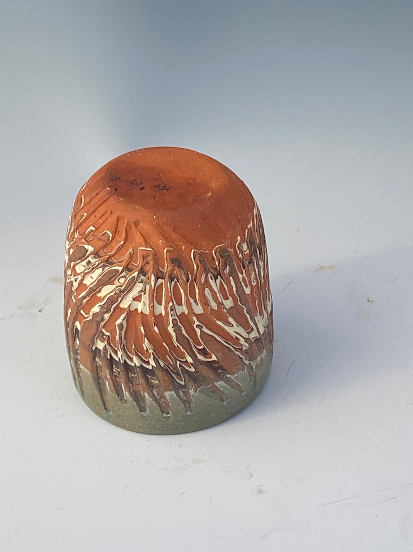 Stemless 8 Ounce Carved Agateware Wine Glass With Thumb hold