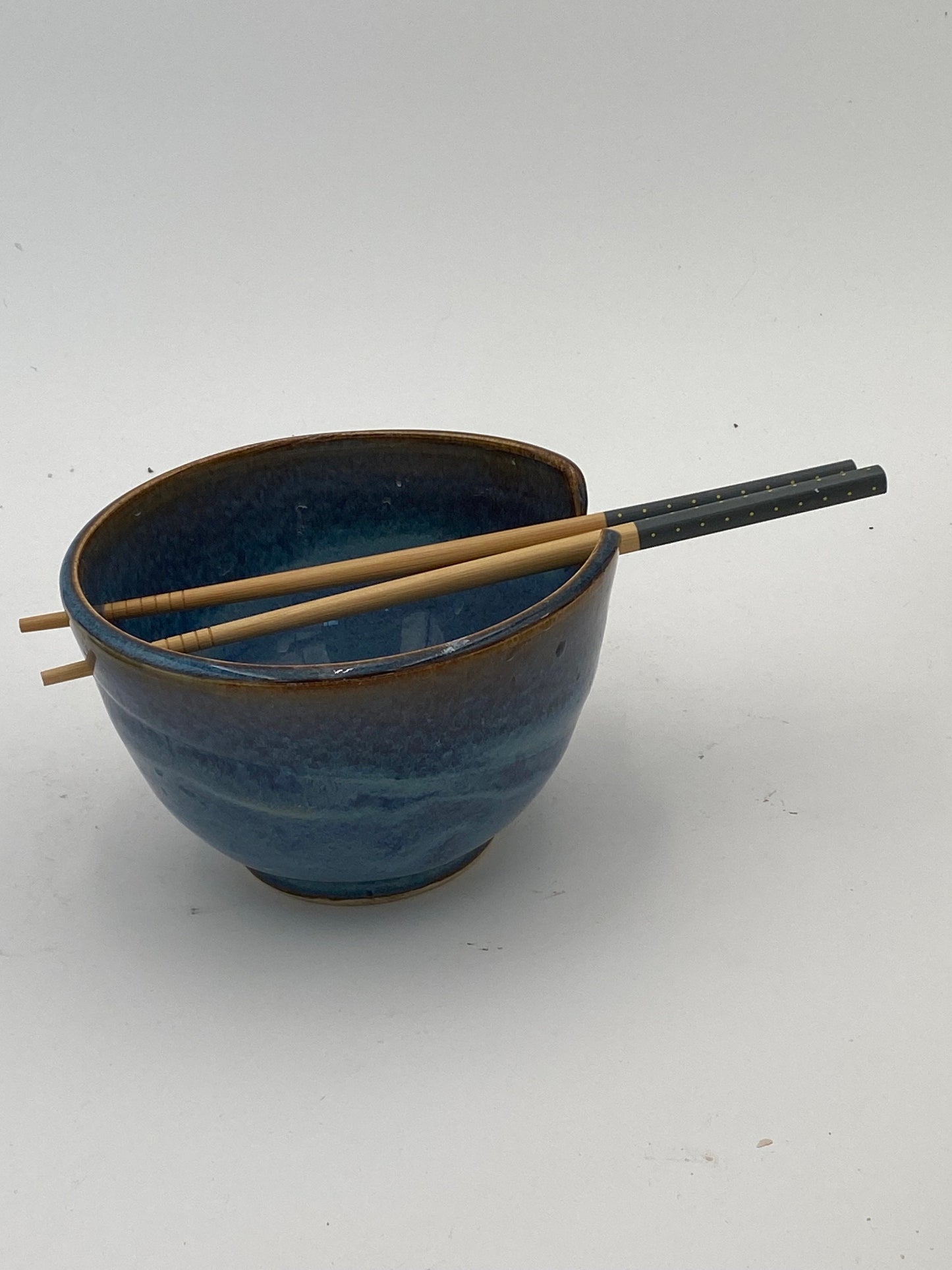 Small Blue Ramen Bowl with coordinating Chop Sticks