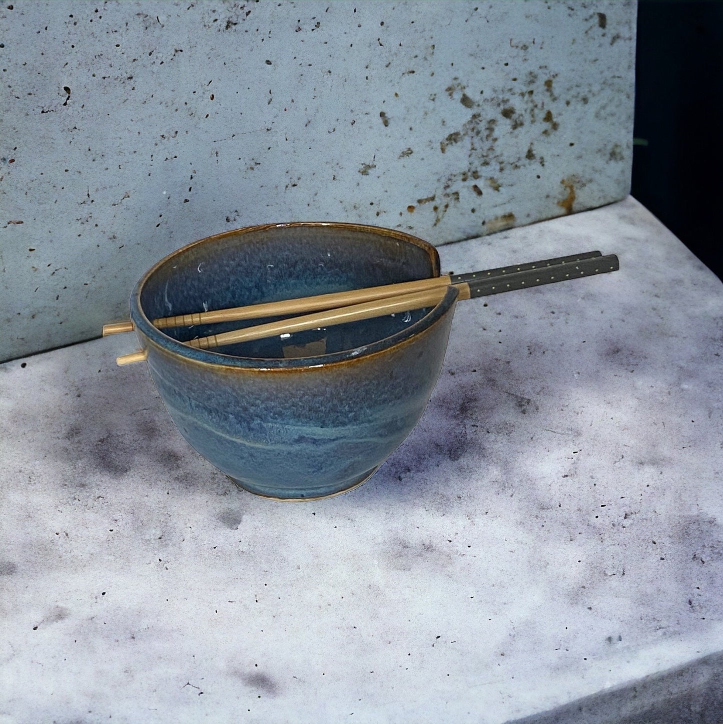 Small Blue Ramen Bowl with coordinating Chop Sticks