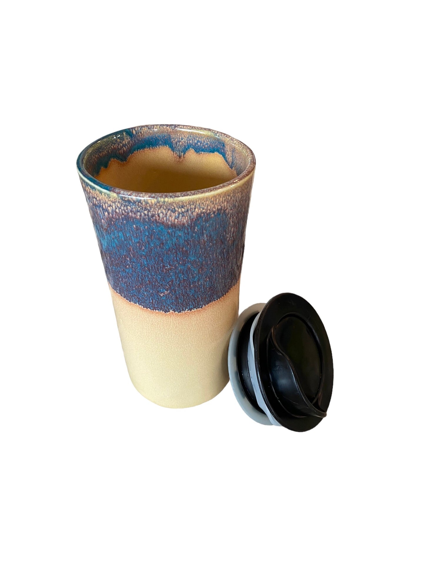 Handmade 16-Ounce Waterfall Turquoise Glaze Travel Mug - Stylish and Unique Pottery for Your On-the-Go Coffee Moments