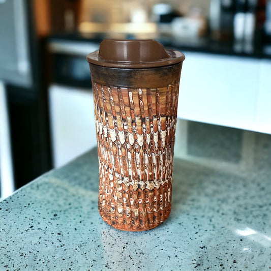 Agateware 16 Ounce Handmade Travel Mug with Lid - Stylish and Functional Pottery for Your Commute - Unique Travel Coffee Cup