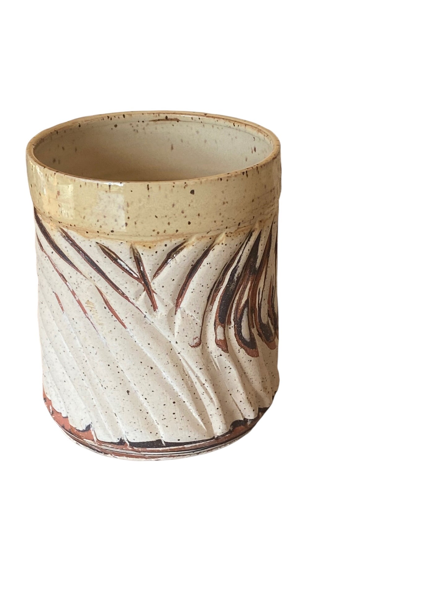 Unique Handless Agateware Pottery Mug: Artisan-Crafted Elegance for Your Daily Brew
