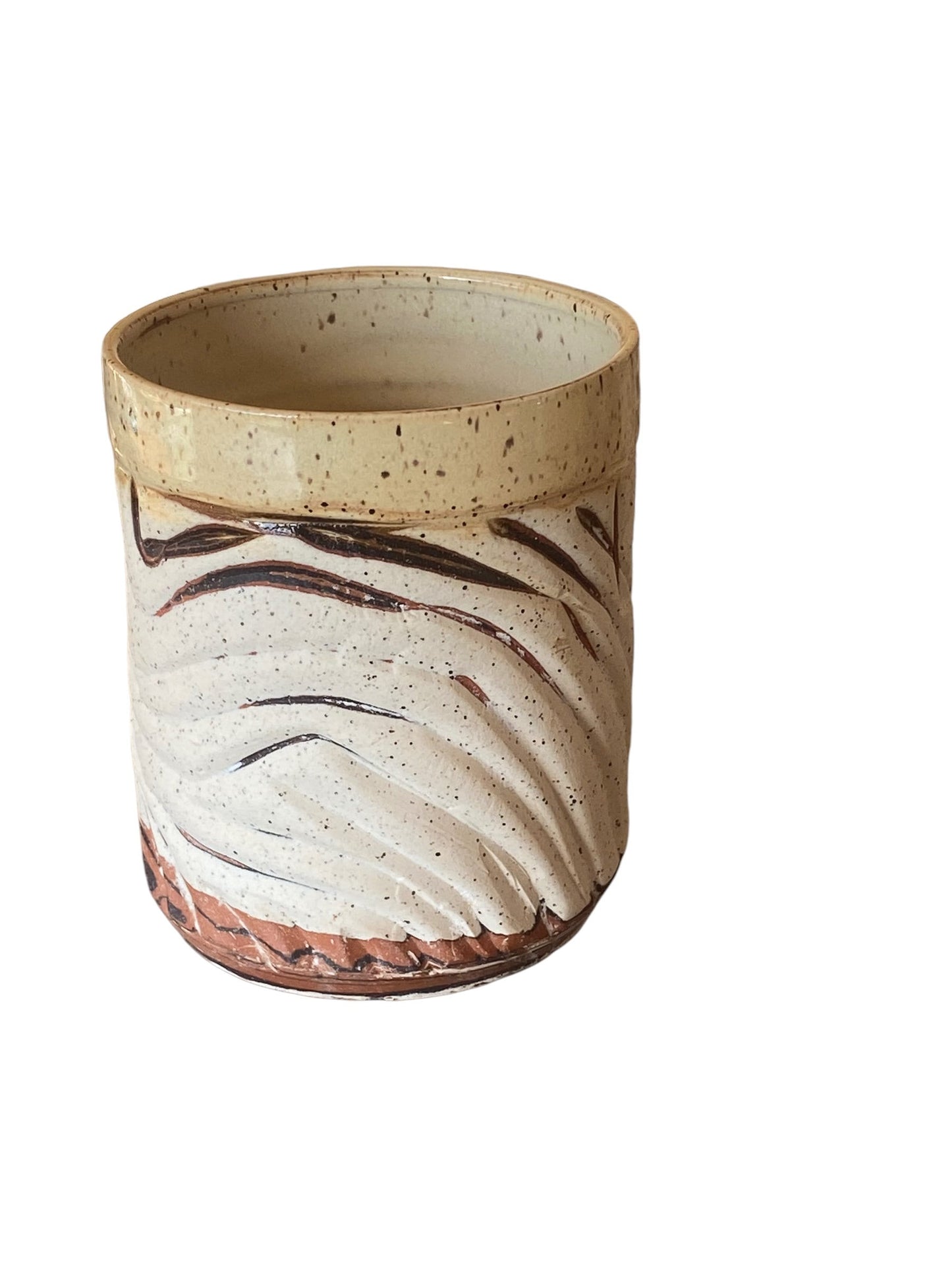 Unique Handless Agateware Pottery Mug: Artisan-Crafted Elegance for Your Daily Brew