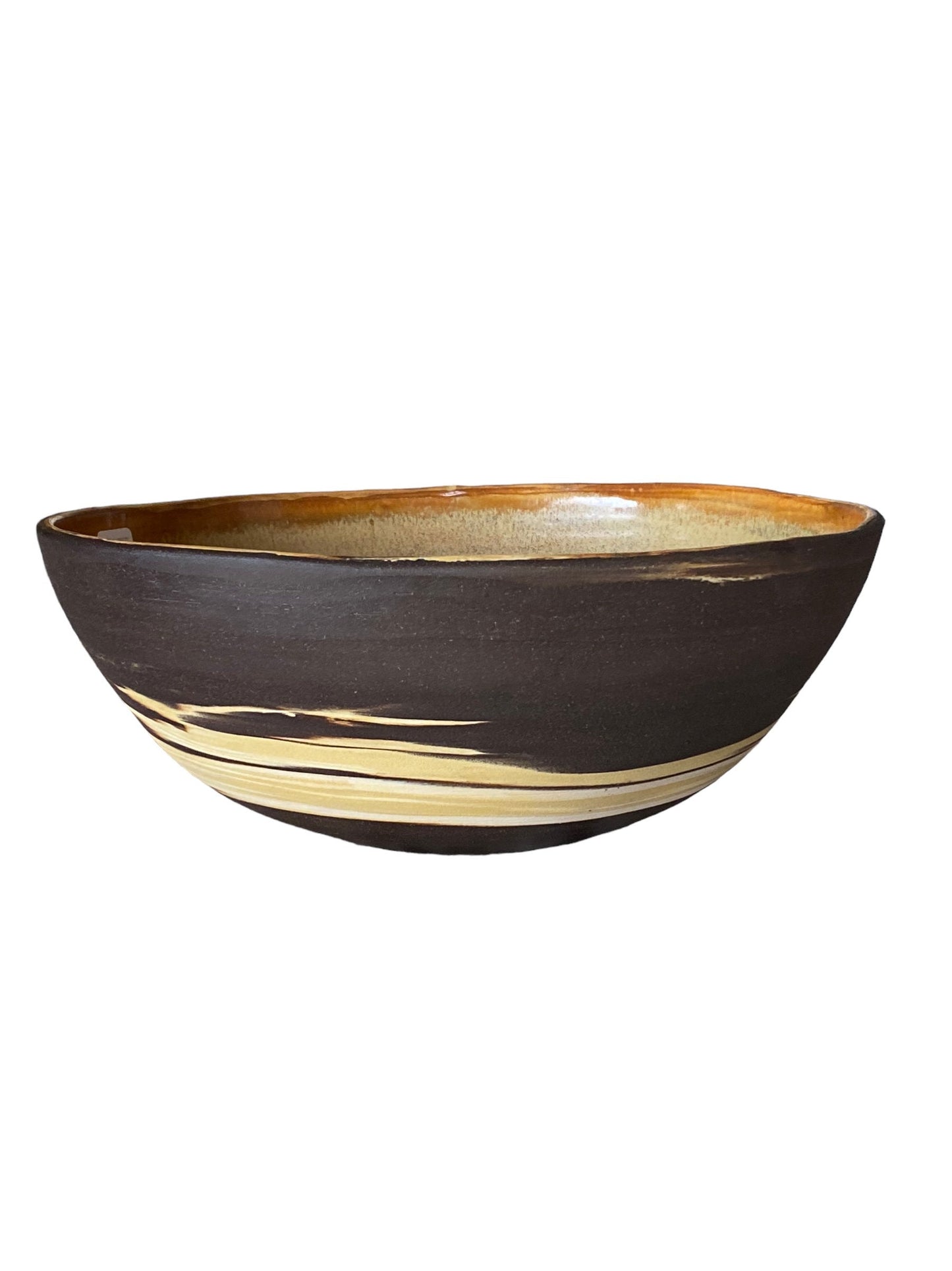 Elegant Black & Gold Agateware Pottery Bowl: Large Serving Centerpiece for Stylish Entertaining