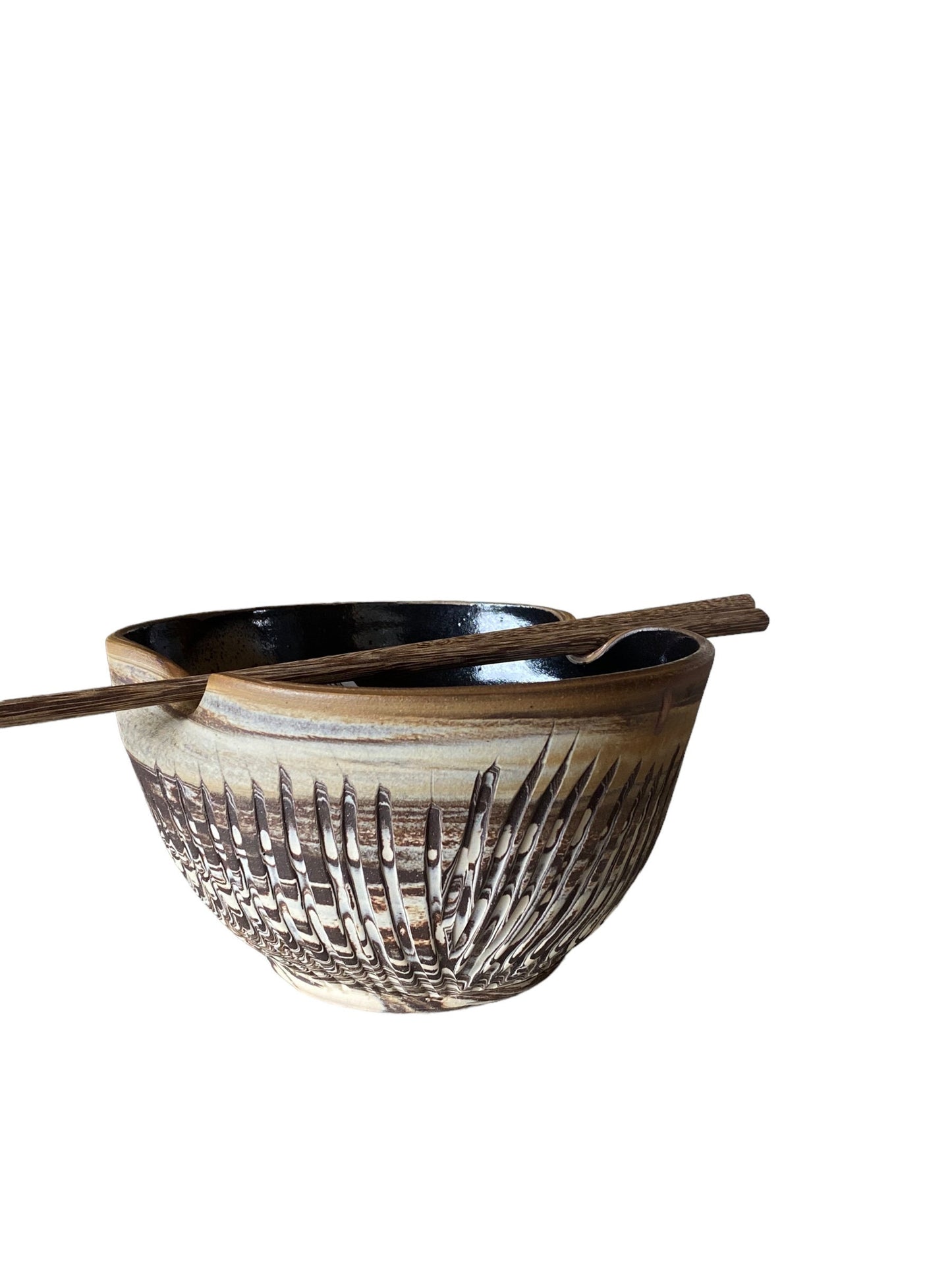 Handcrafted Agateware Ramen Bowl Set: Stoneware Noodle Dish with Chopsticks for Japanese Cuisine